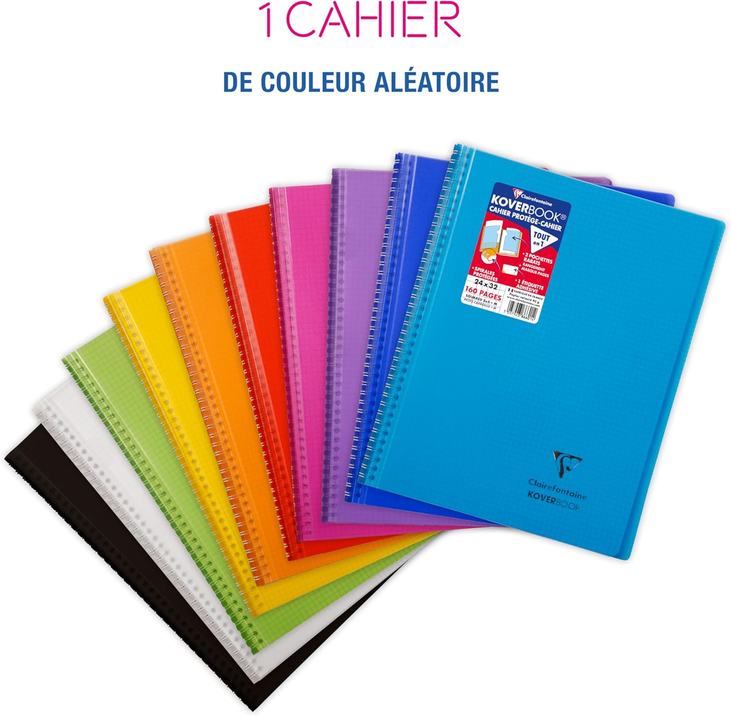 Thumbnail 1 de Clairefontaine 386601C Cahier à Spirale Koverbook 24x32 cm, 160 pages - Petits Carreaux avec Marge