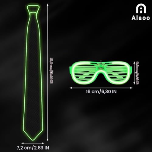 Thumbnail 6 de Alaoo Gafas LED Luminosas y Conjunto de Corbata y Pajarita Luminosas – Verdes