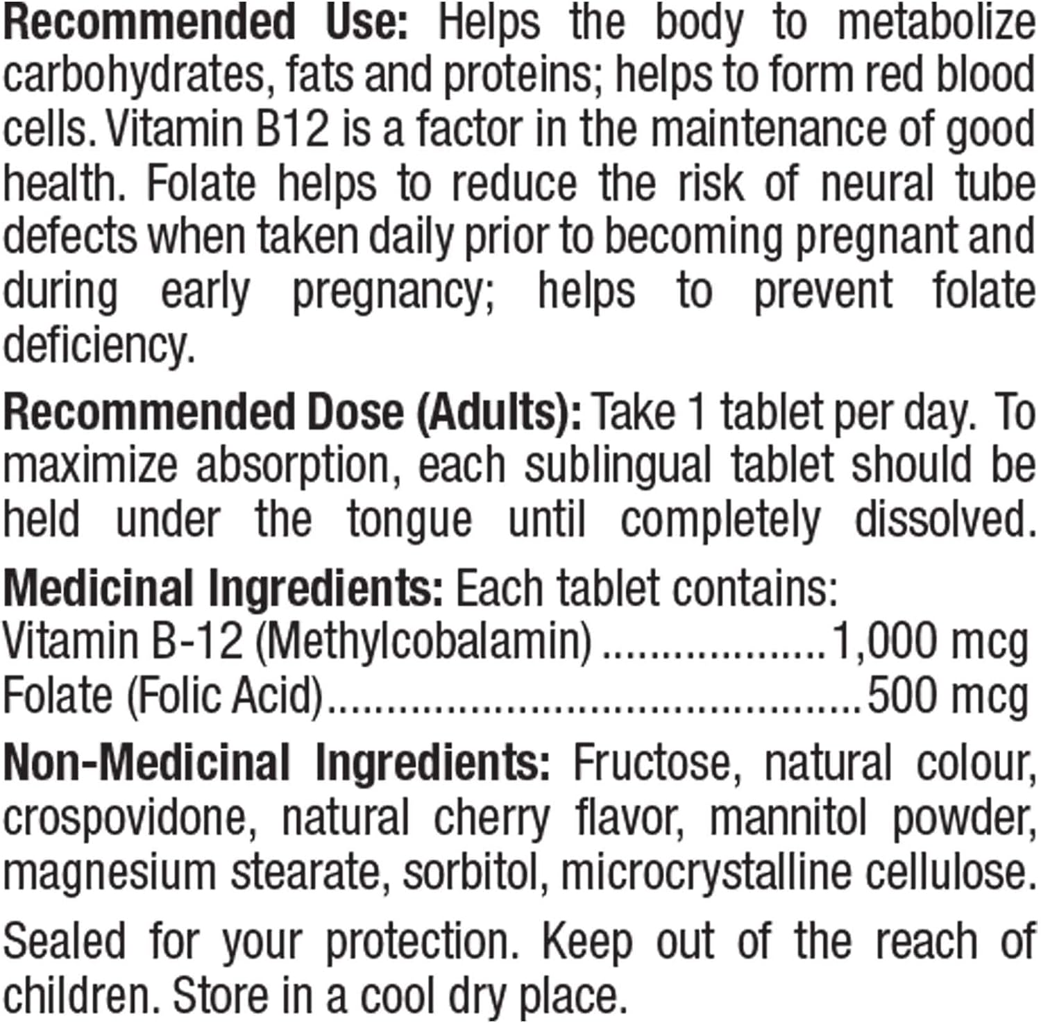 Detalle de Prairie Naturals 00267 Sublingual B12 Tablets with Folic Acid, Cherry