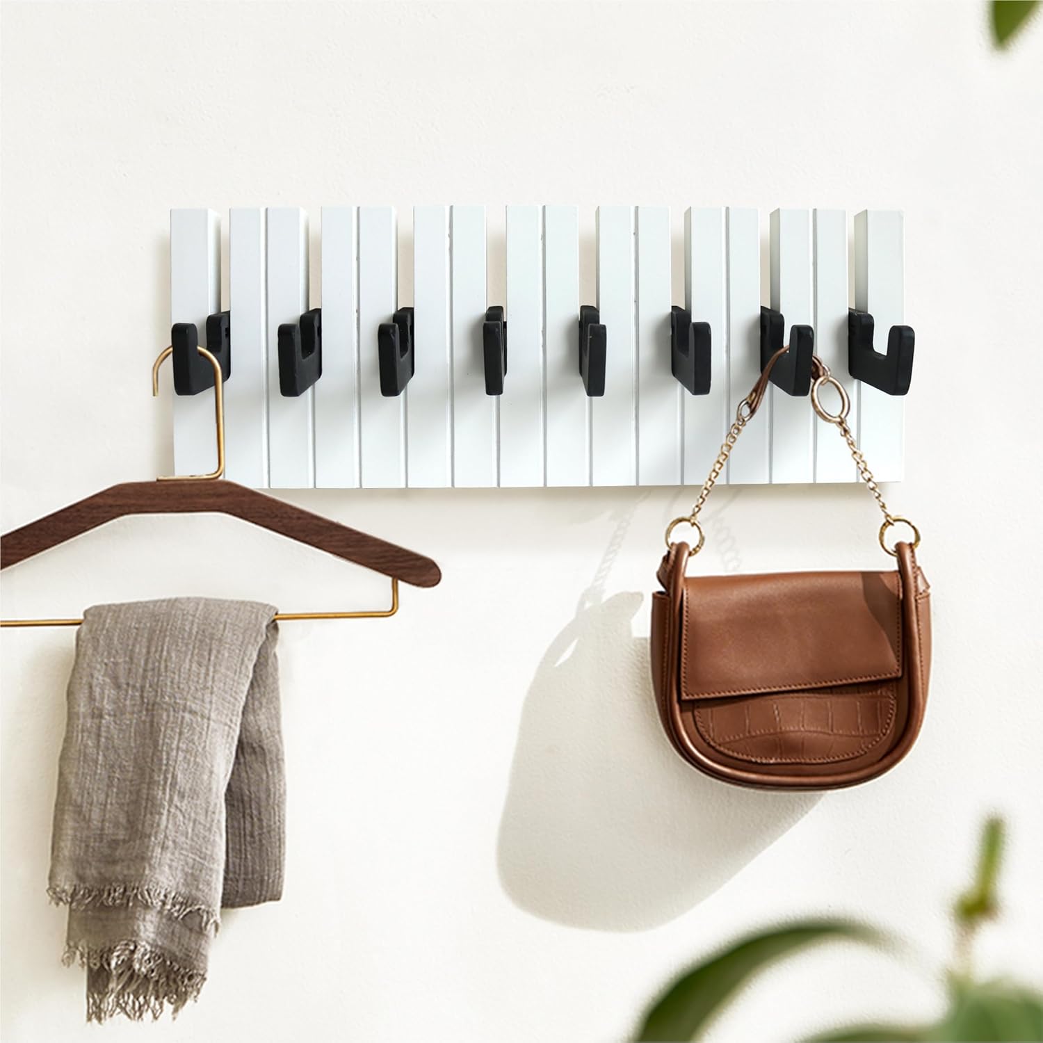 Thumbnail 6 de RICOO Patère murale pour enfants WM1886-M en bois noir et blanc (39 x 15 x 2 cm) avec 8 crochets