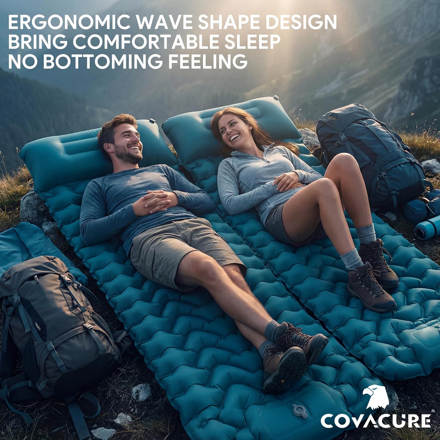 Detalle de COVACURE Camping Mat – 3.9" Thick with Built-in Foot Pump