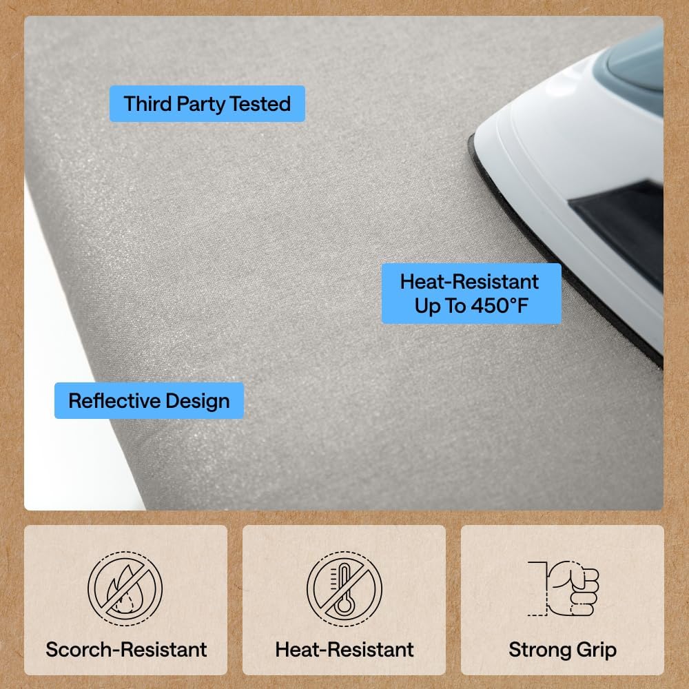 Detalle de Gorilla Grip The Original Ironing Board Cover and Pad (Silicone Coating, 400°F Scorch Resistant) Silver 15x54
