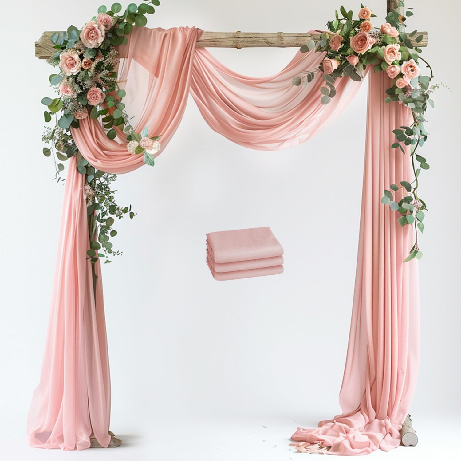 Detalle de Xiomot 3-Panels Wedding Arch Draping Fabric, 28.7" x 20 ft, Blush Sheer Chiffon Backdrop