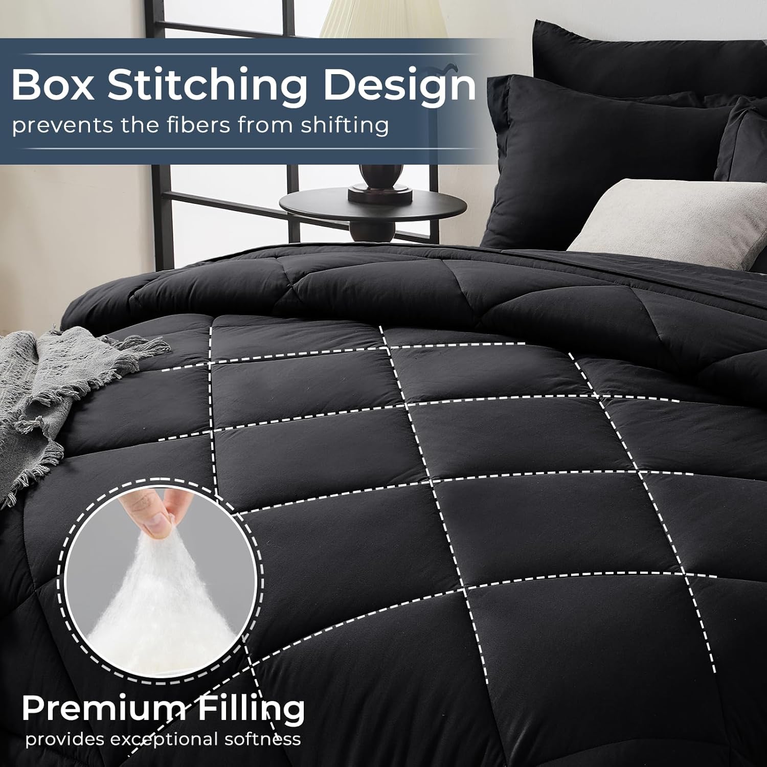 Detalle 2 de HEVUMYI Black Queen Comforter Set 7-Piece