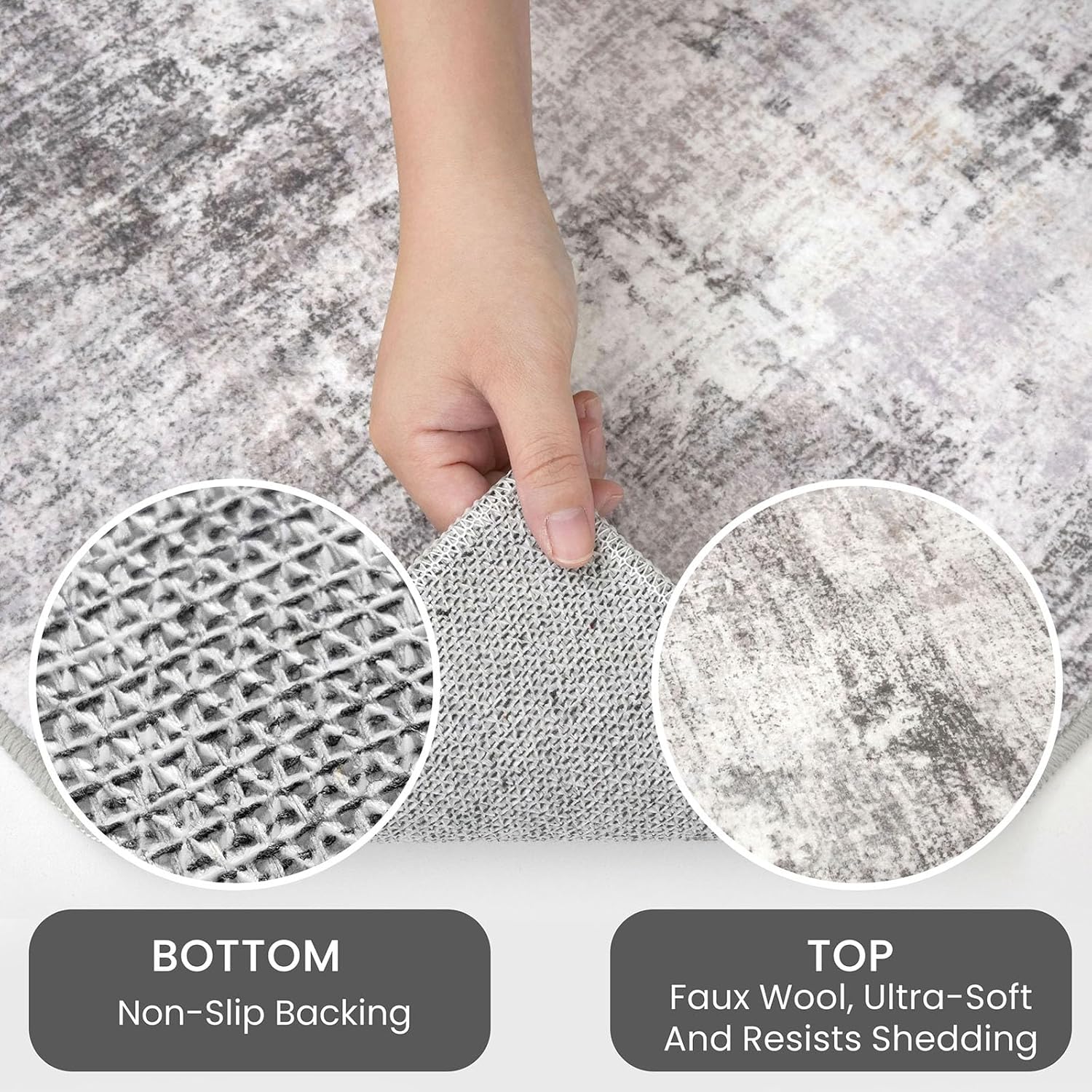 Thumbnail 5 de IOHOUZE Abstract Runner Rug 3x12 Ft — Washable, Non-Slip Hallway Runner in Grey/Beige