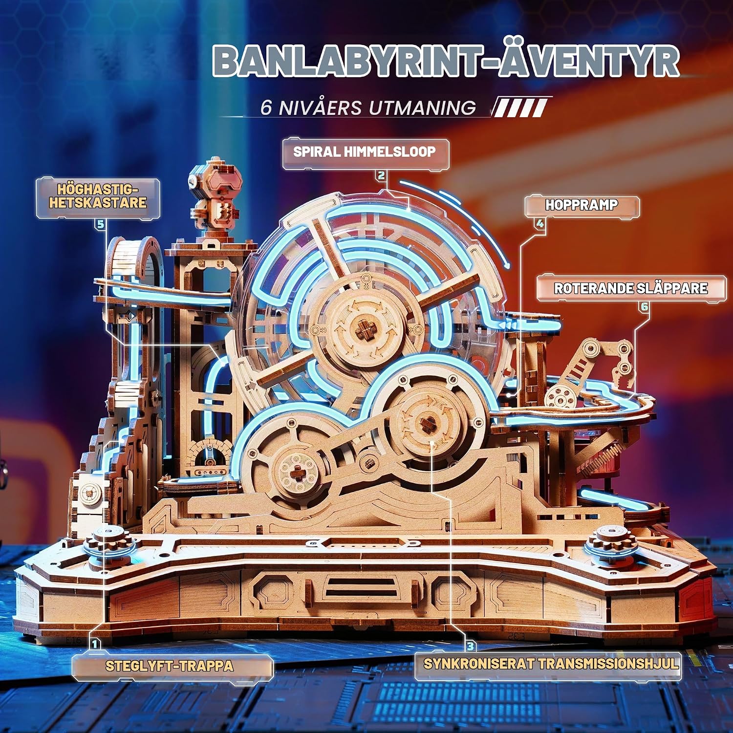 Detalle de ROBOTIME EGC01 Gear Ball Challenge – mekaniskt 3D-träpussel med 653 delar
