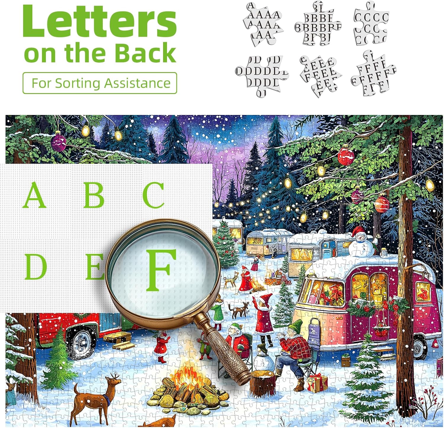 Detalle de MINIWAN BFJIUJIU-00238 Christmas Jigsaw Puzzle, 500 Pieces, Winter Campsite