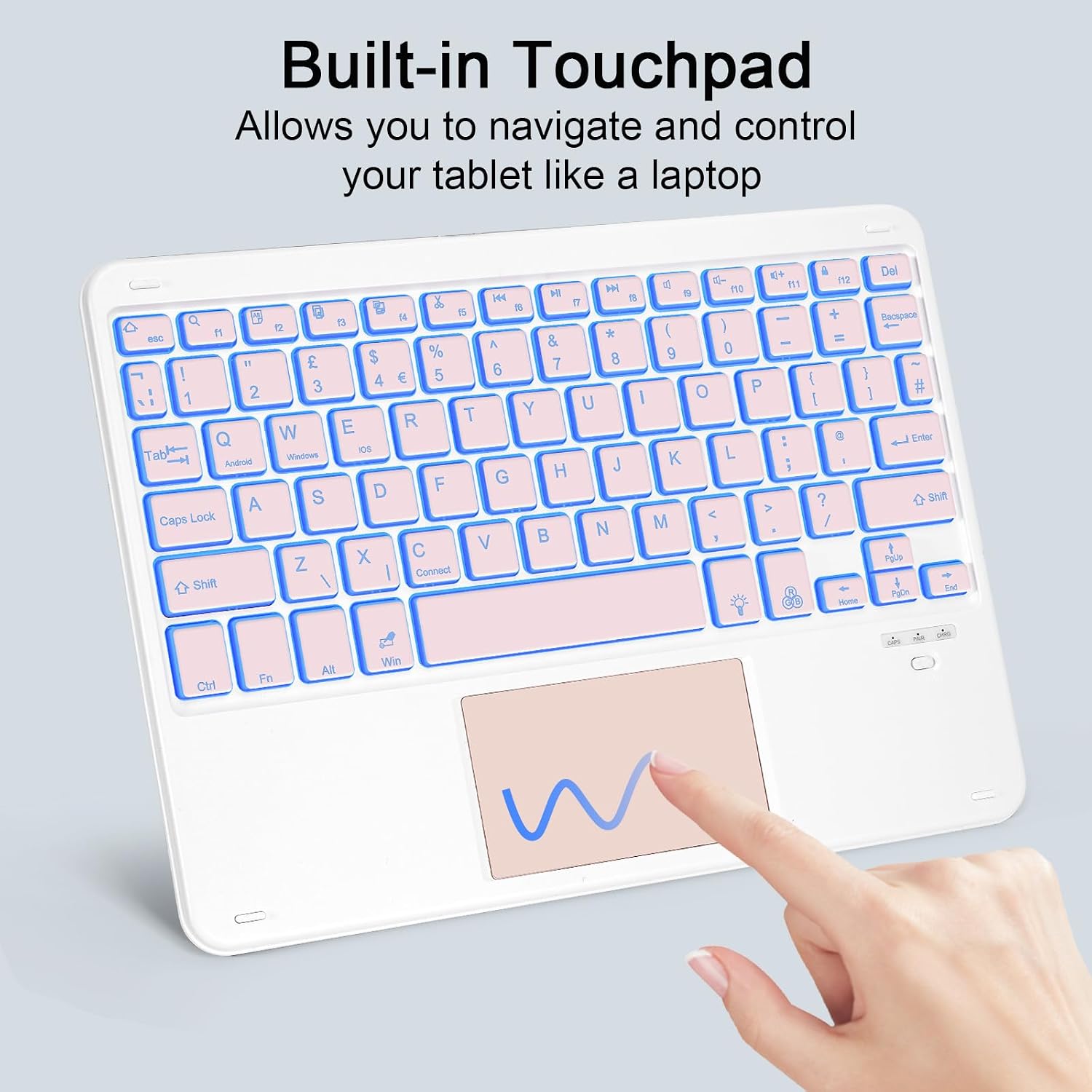 Detalle de SOPPY Backlit Bluetooth Keyboard with Touchpad (UK Layout, Black) – portable rechargeable mini keyboard