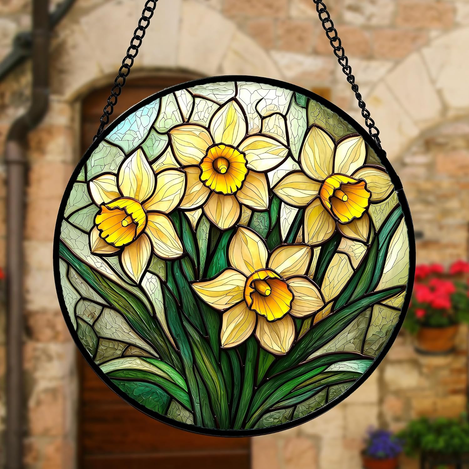 Detalle de DASTOLL Daffodil Flower Glass Suncatcher, 7.8-Inch Window Hanging