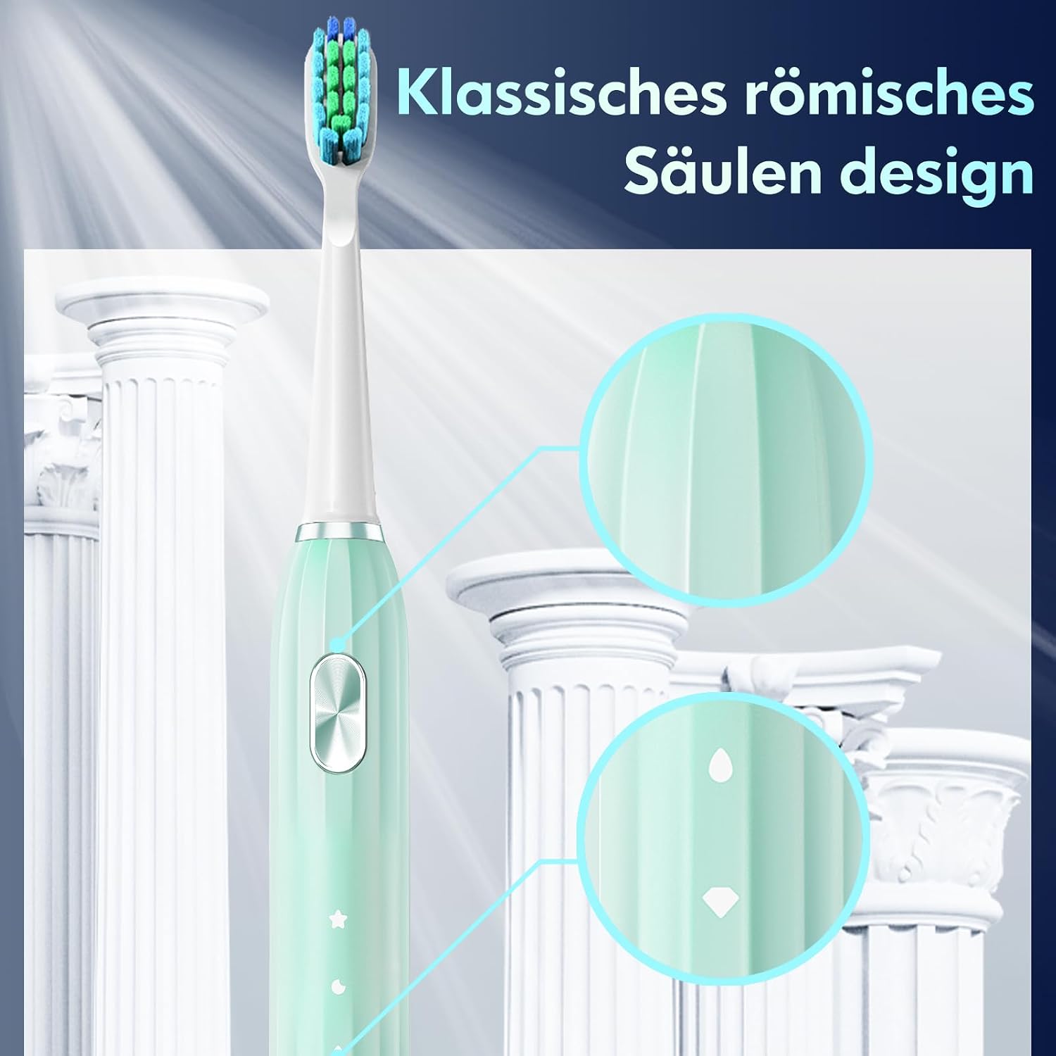 Detalle de DADA-TECH Schallzahnbürste mit 5 Putzmodi, Timer und 9 Zahnbürstenköpfen (Grün)