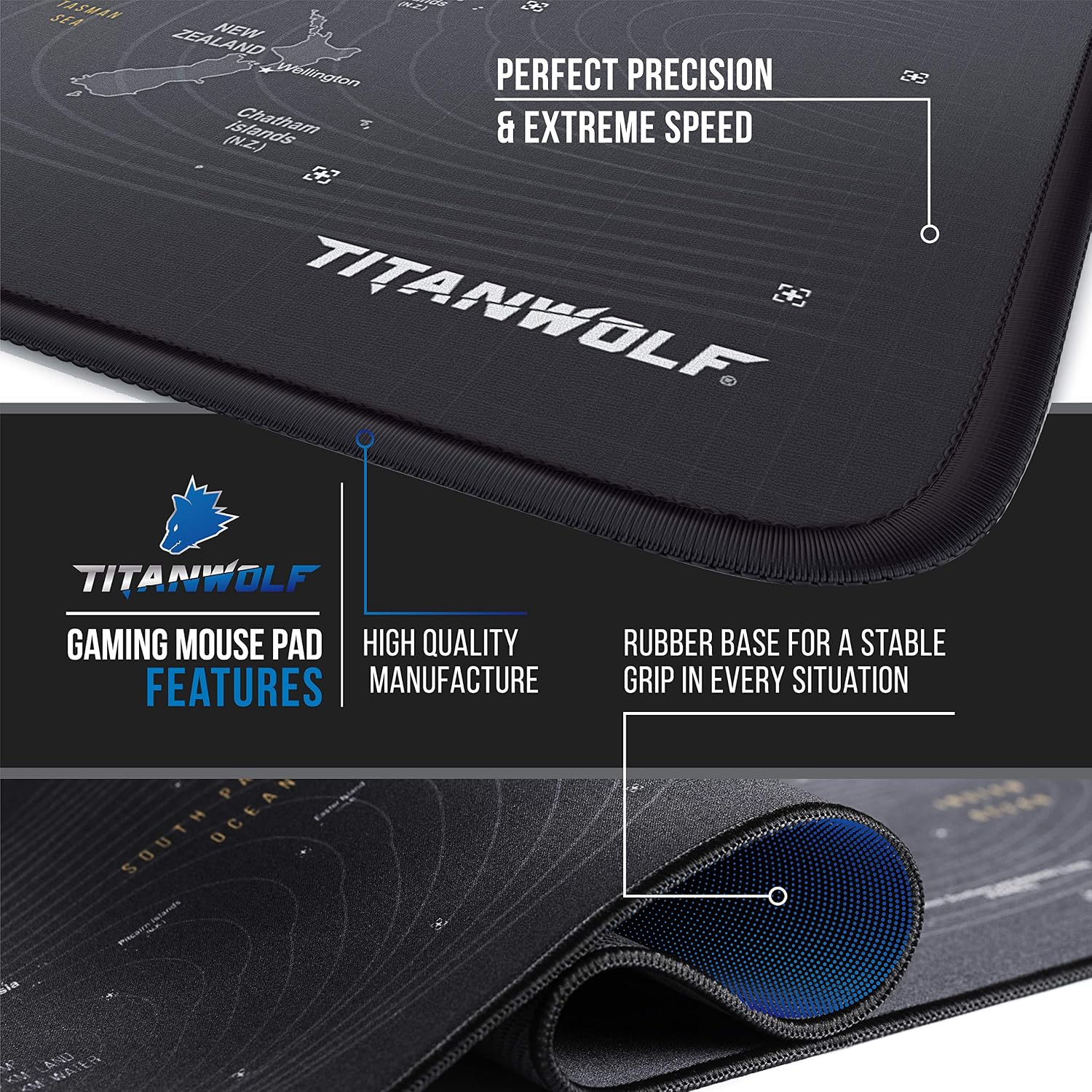 Detalle 2 de TITANWOLF World Map XXL 900ร400mm gaming mouse pad ๐ฑ