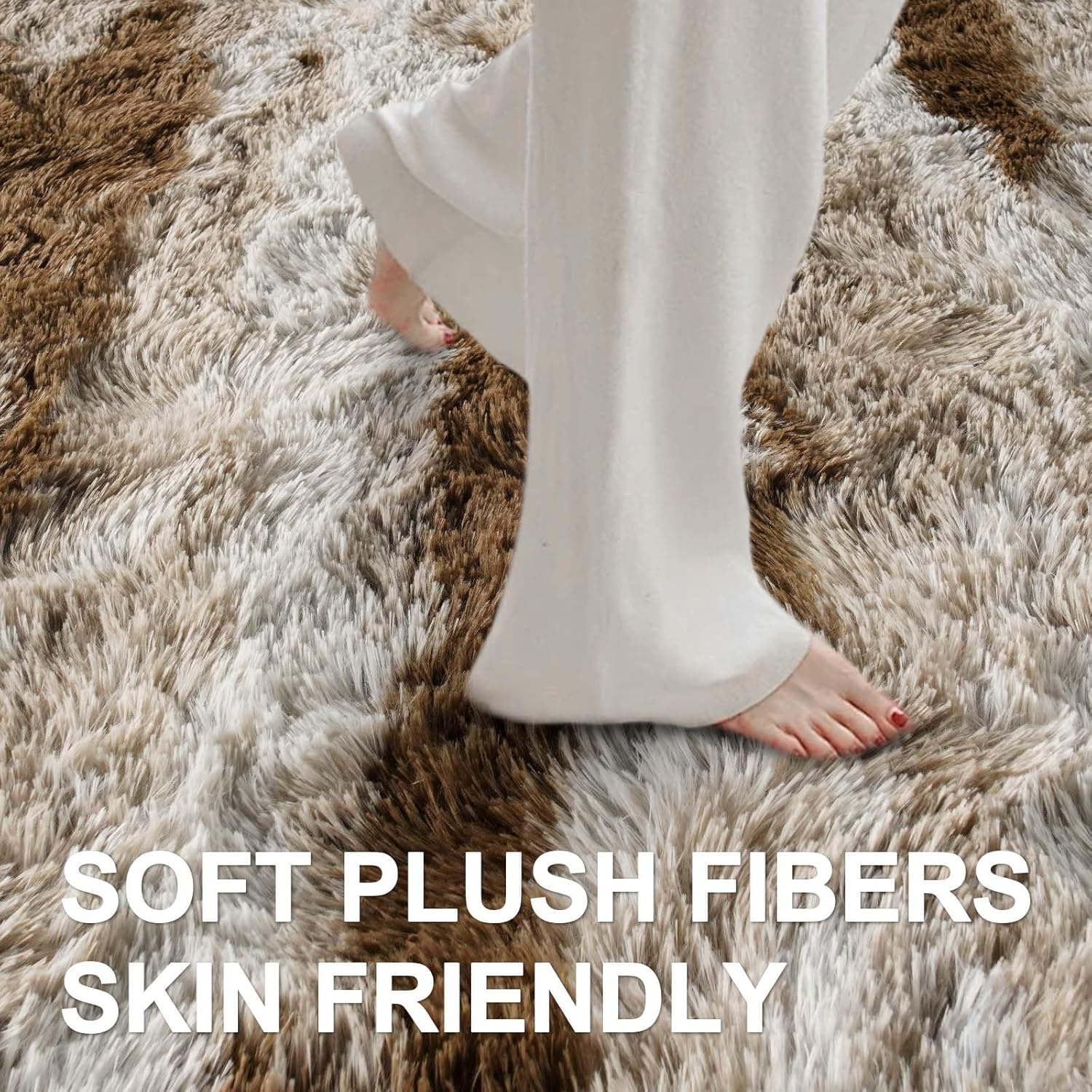 Detalle de 9x12 Ft Extra Large Shag Rug (Khaki) — Ultra-Soft 1.8-Inch Plush for Living Room & Bedroom