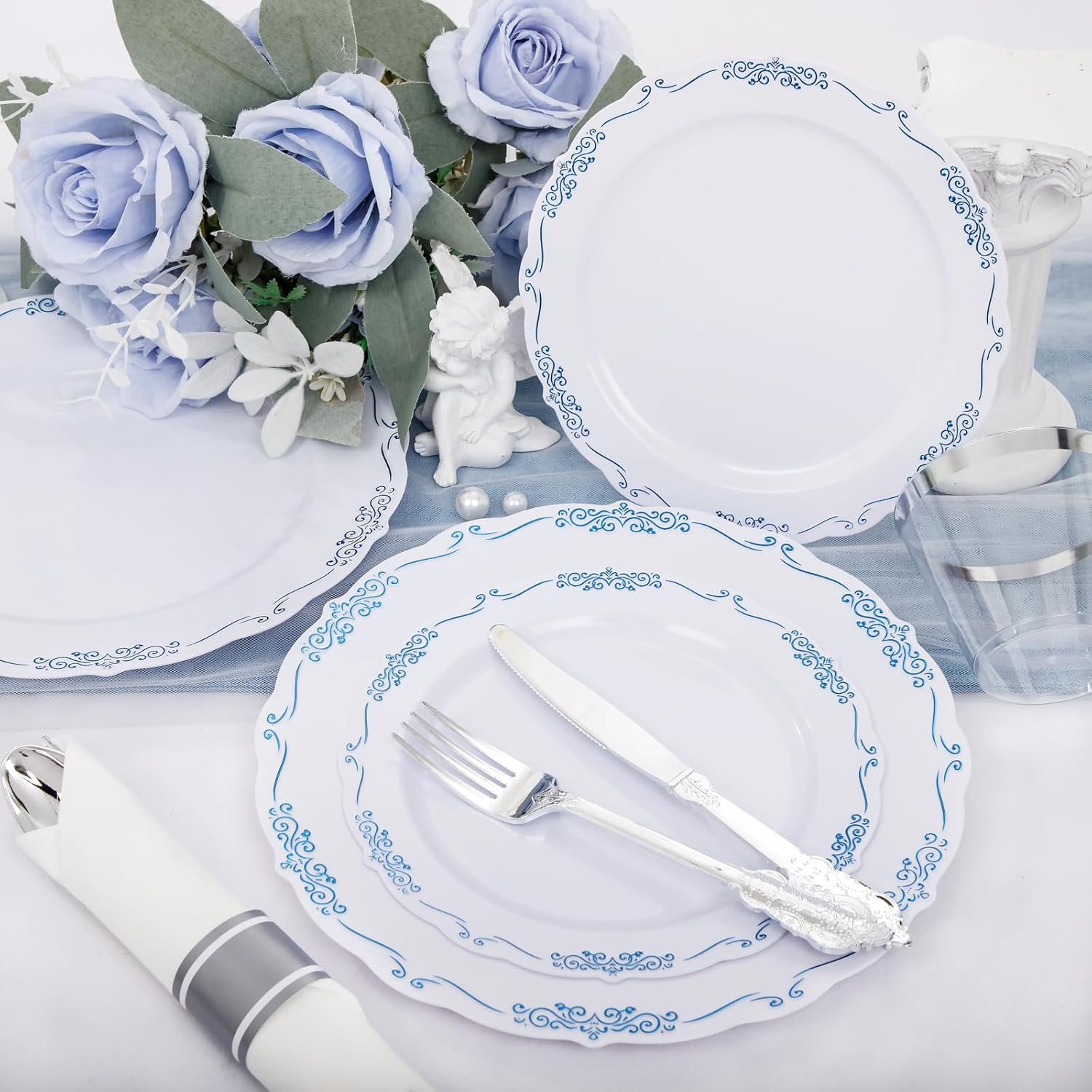 Thumbnail 4 de DaYammi 350Pcs Blue and White Disposable Plate Set with Napkins, Cutlery, and Cups