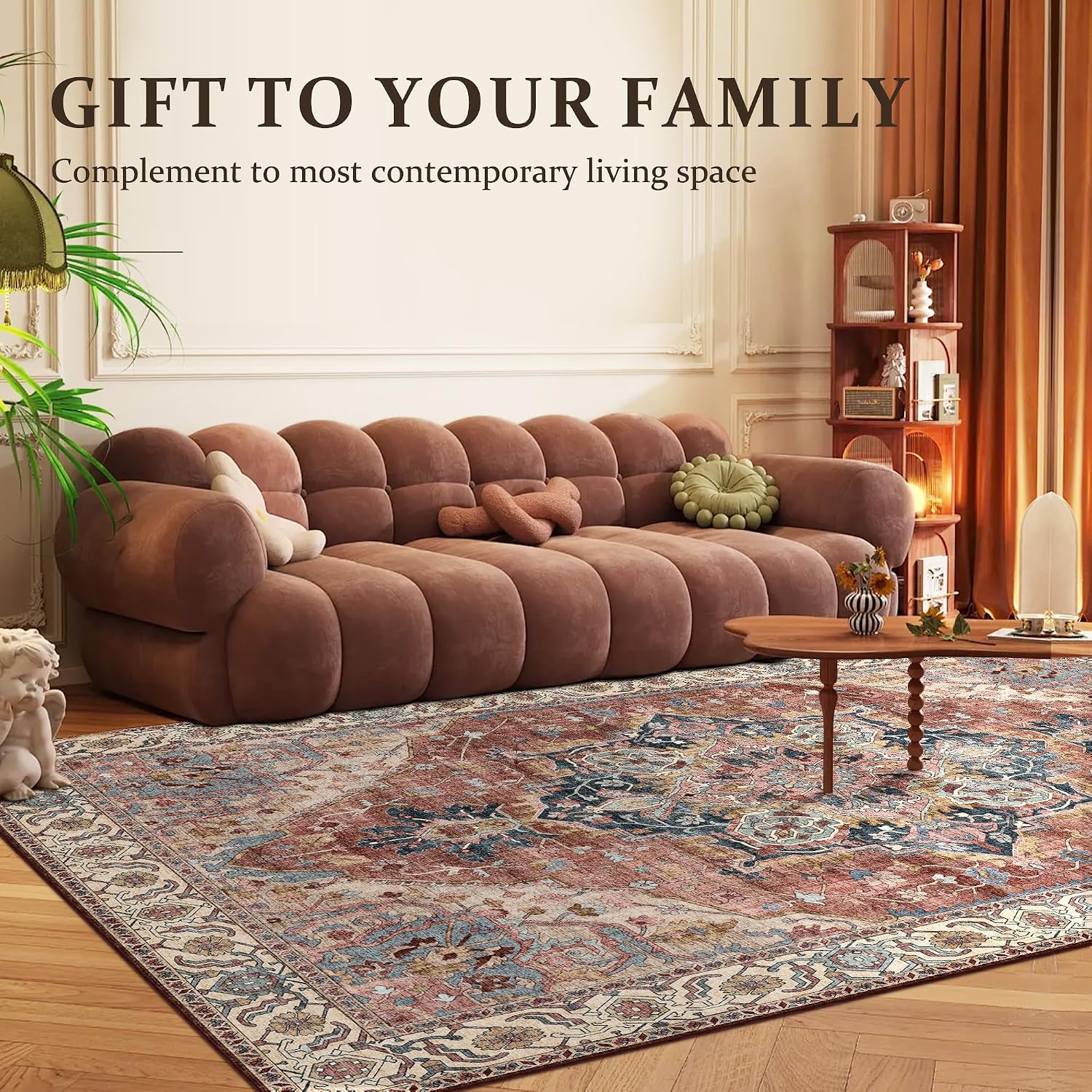 Thumbnail 1 de Deerly 6' x 9' Boho Area Rug, Brickred, Washable Low-Pile Design