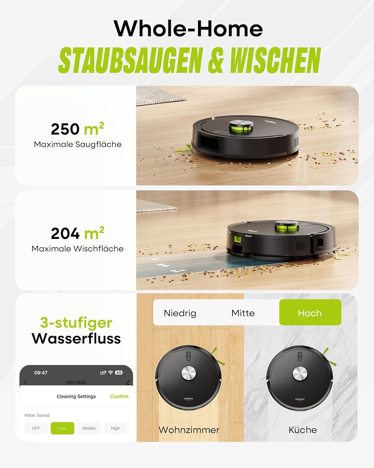 Thumbnail 3 de MONSGA Saugroboter mit Wischfunktion 8000PA – 4-in-1 Reinigung, Absaugstation und LiDAR Navigation