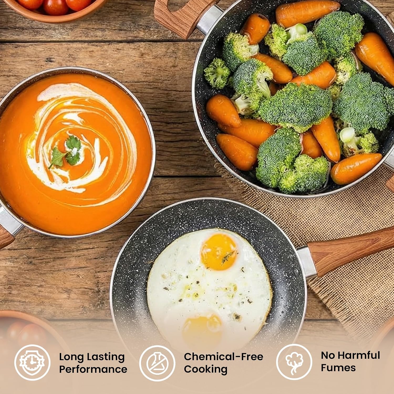 Detalle de Nuovva Non Stick Pots and Pans Set – 5 Piece Marble Induction Cookware with Lids