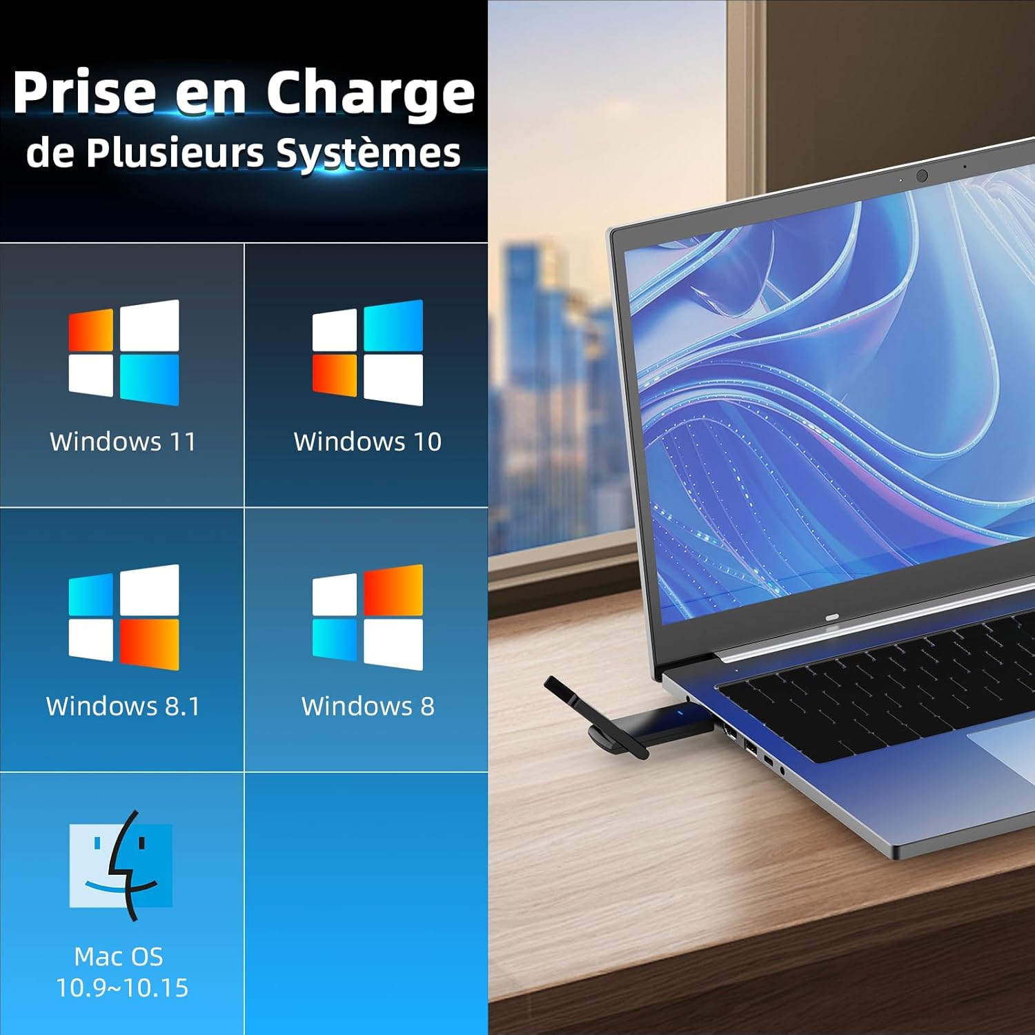 Detalle de COMFAST Clé WiFi Puissante AC1300Mbps (Dual Band) – Dongle USB PCI pour PC, 2,4/5,8 GHz, WPA3
