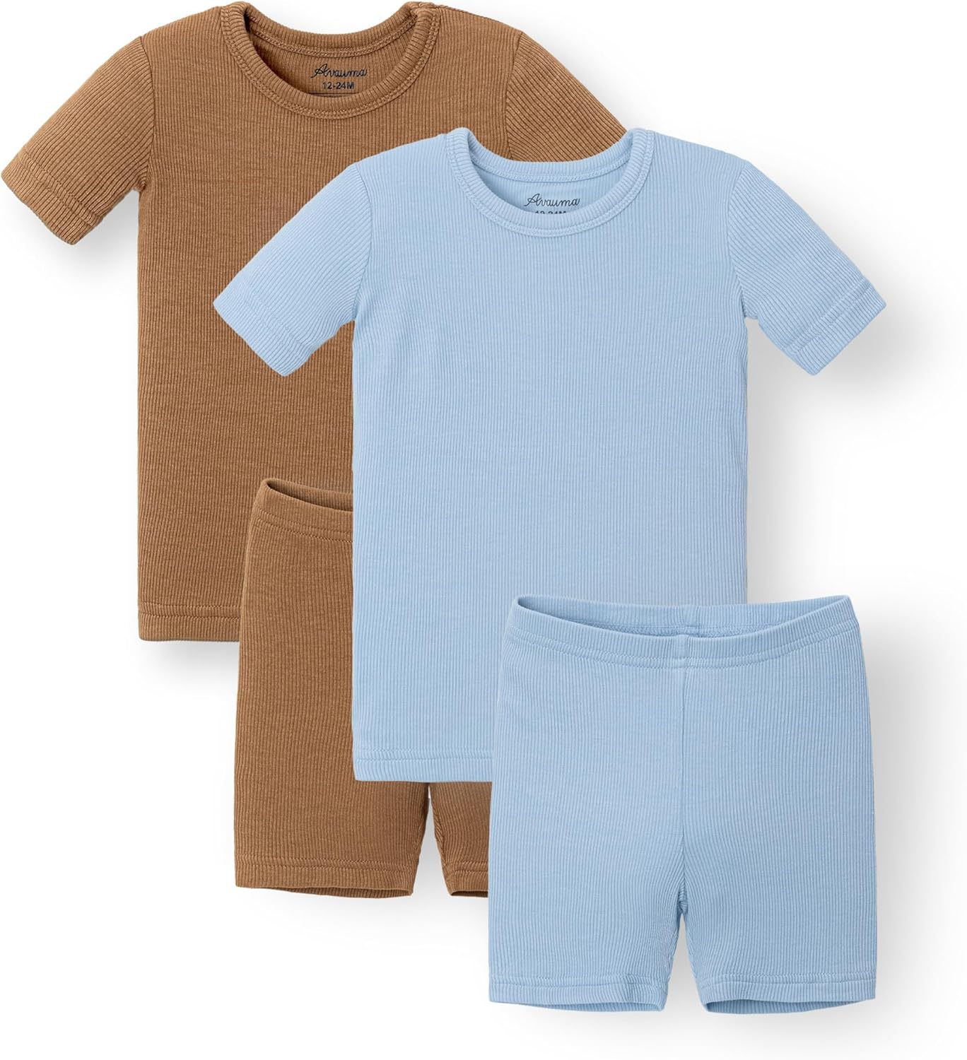 Detalle de AVAUMA Short Pajama Set for Babies, Kids, and Girls: Comfortable Ribbed Knit Everyday Wear