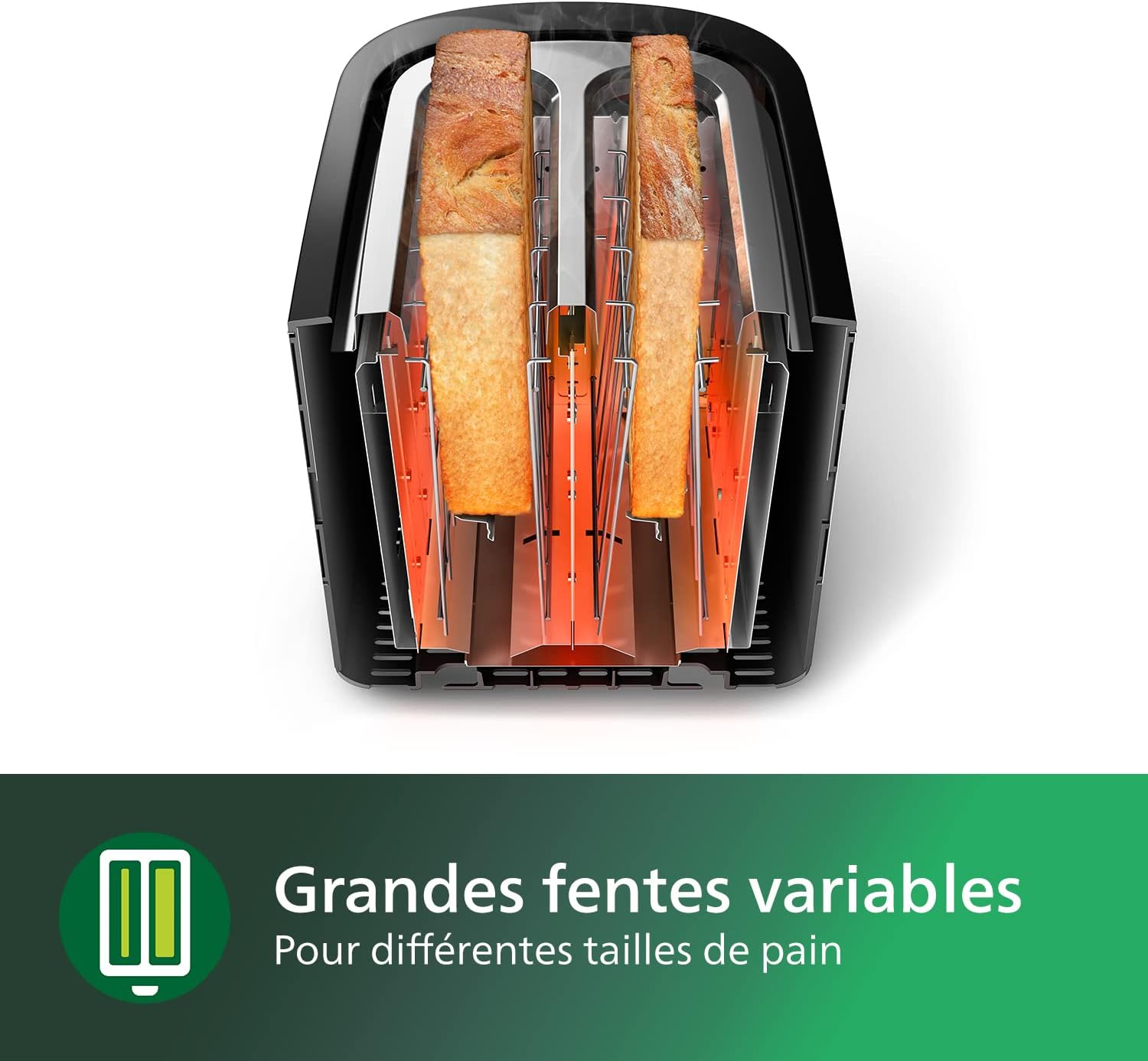 Detalle 2 de PHILIPS Grille-pain Daily, 2 fentes larges, 8 réglages, 830W, Noir