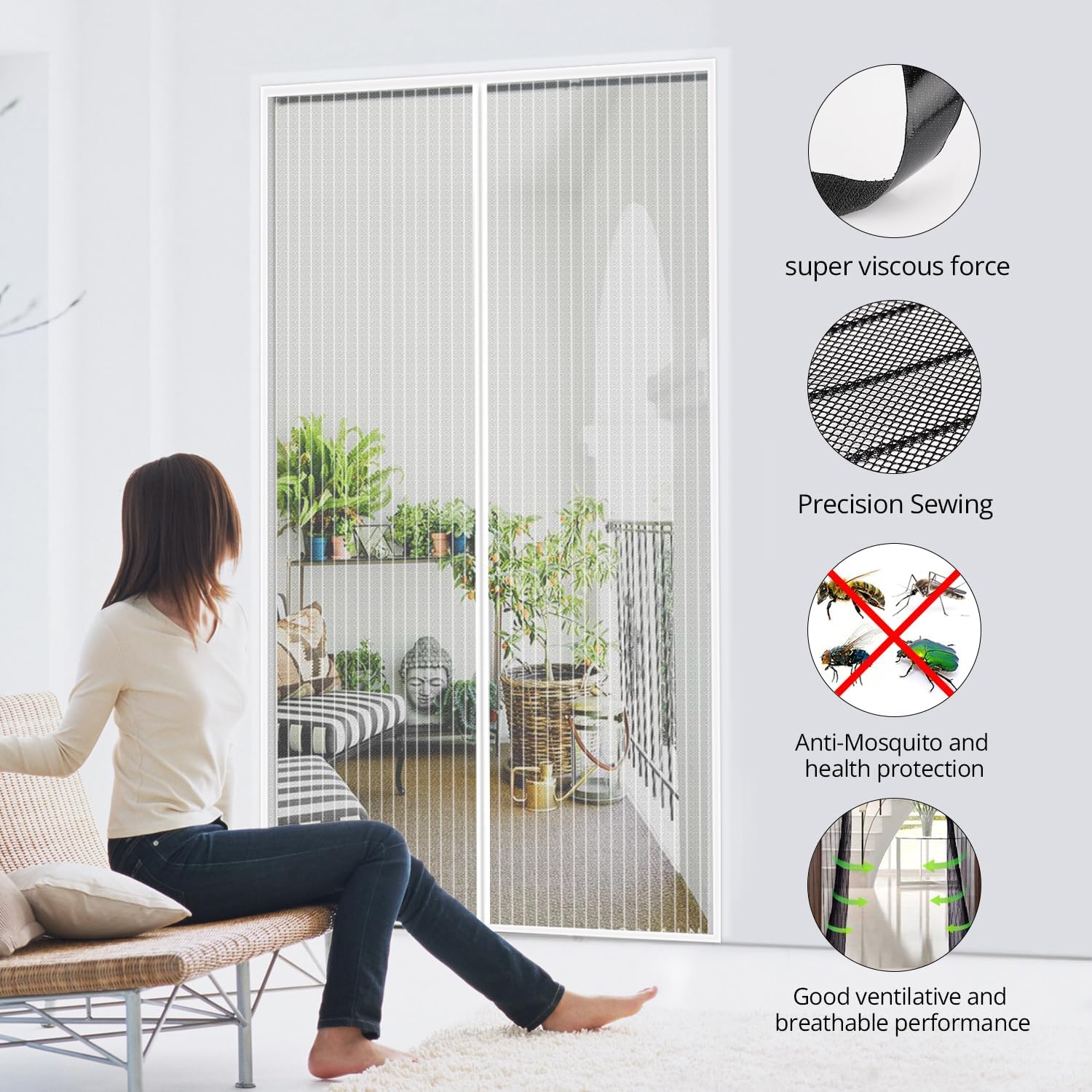 Thumbnail 3 de MYCARBON Zanzariera Magnetica Porta Finestra 120x200cm Bianco – Traspirante, Montaggio Semplice e Chiusura Automatica