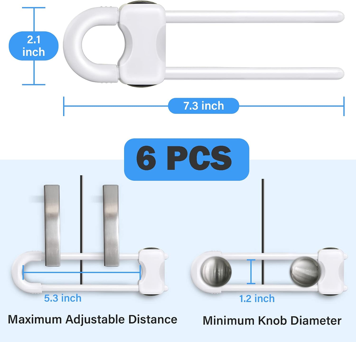 Detalle 2 de SPISPI CL006 U-Shaped Cabinet Locks, Adjustable, 6-Pack, White