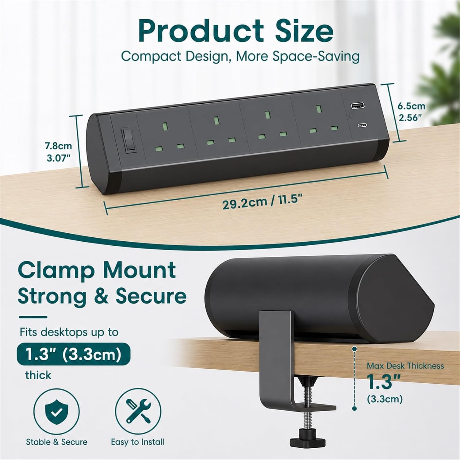Thumbnail 4 de Haylink 4 Way Desk Extension Lead 3M with USB-C strip ๐