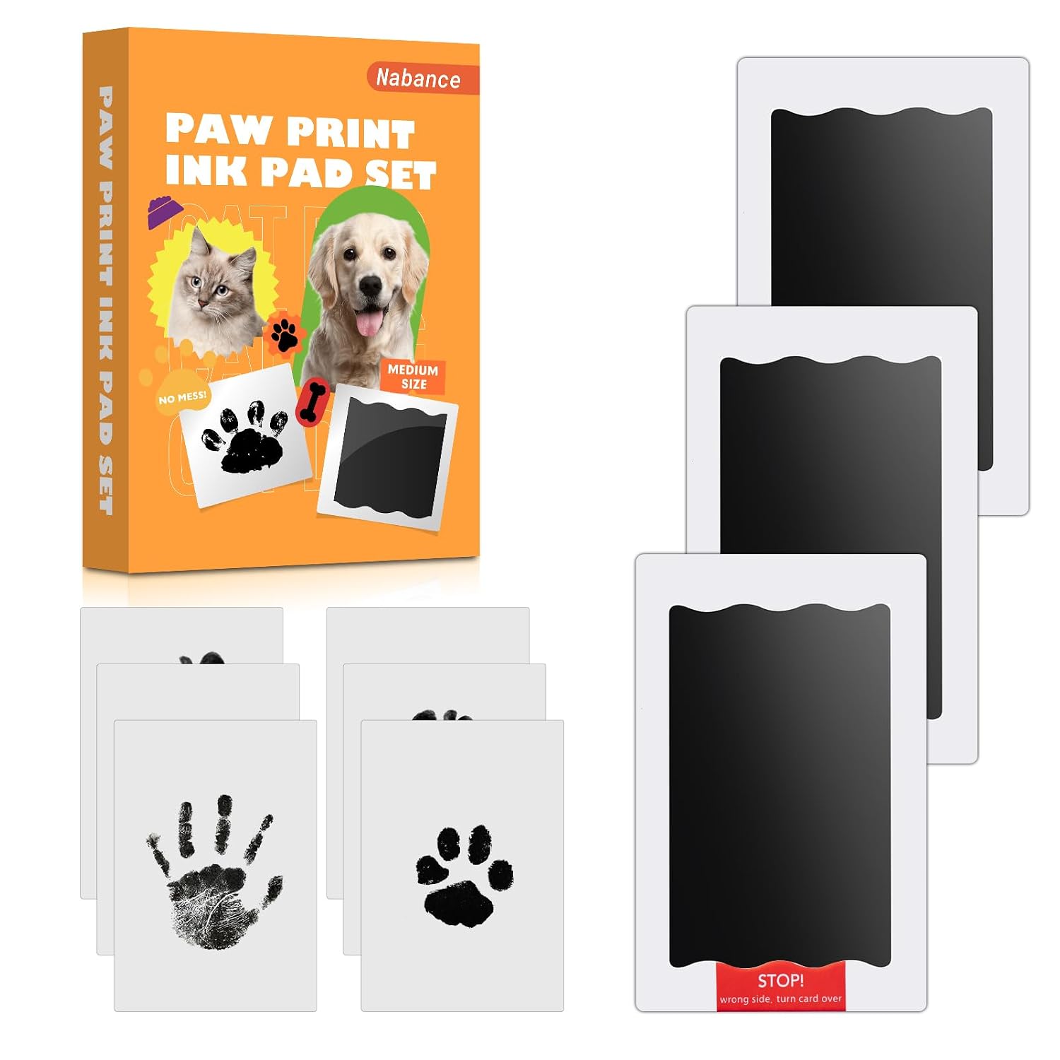 Detalle de 3-teiliges Pfotenabdruck-Set für Baby, Hund & Katze (mit 6 Karten, 3 Stempelkissen) – Andenken zum Hundegeburtstag