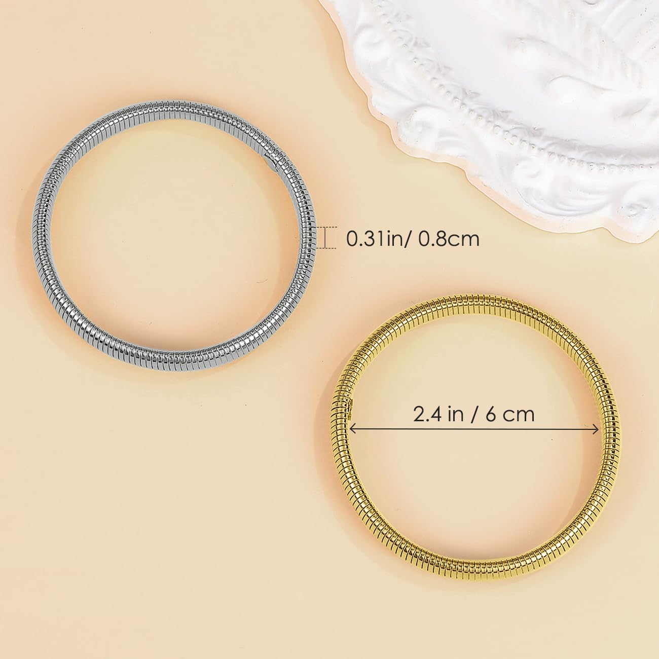 Thumbnail 6 de Emibele Armband-Set (3 Stück) mit 18 Karat vergoldetem Edelstahl, 8 mm, stapelbar