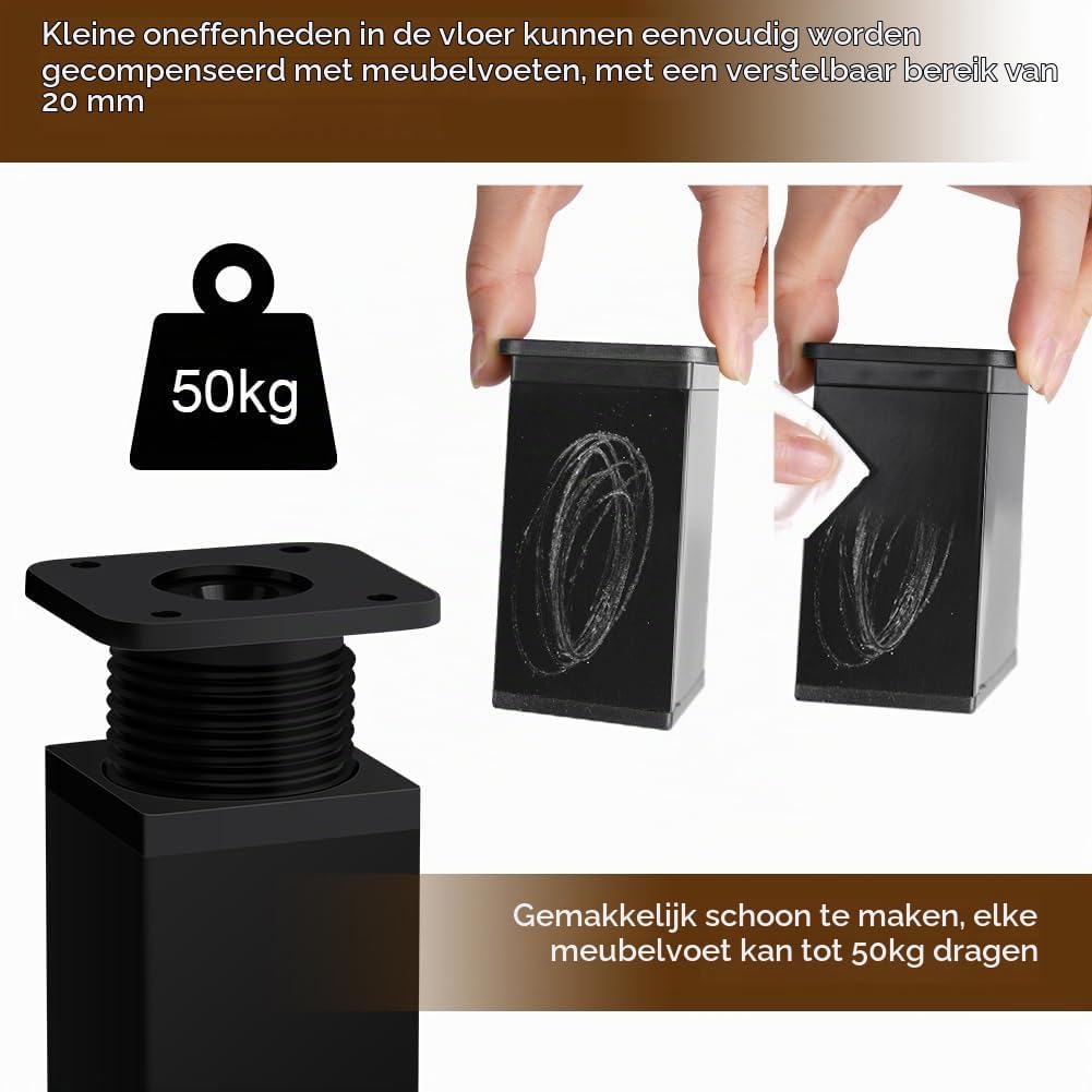 Detalle de AUAUY M1-3802215 verstelbare meubelpoten, 10 cm, aluminium, 0-20 mm verstelbaar
