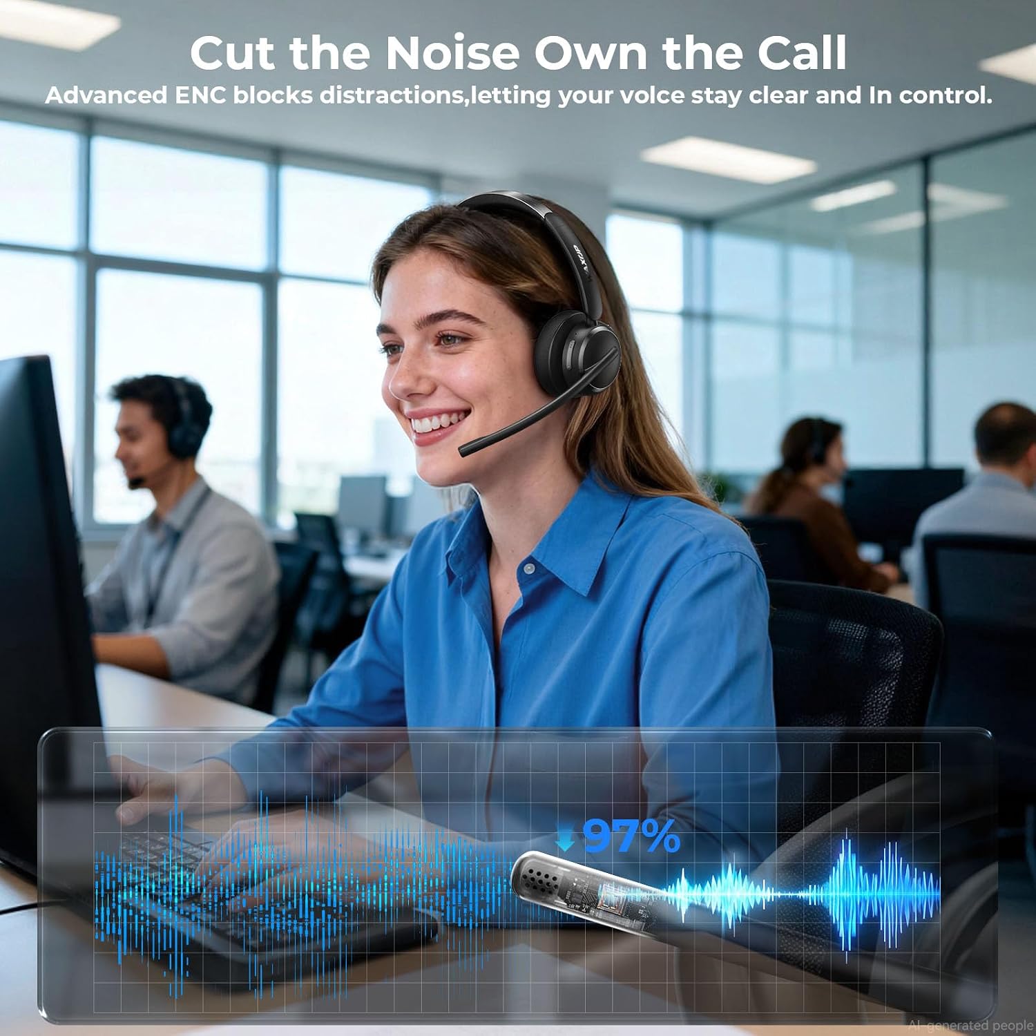 Detalle 2 de Wireless Headset with Mic for Work: Bluetooth 6.0, AI Noise Cancelling Mic, 65-Hour Battery