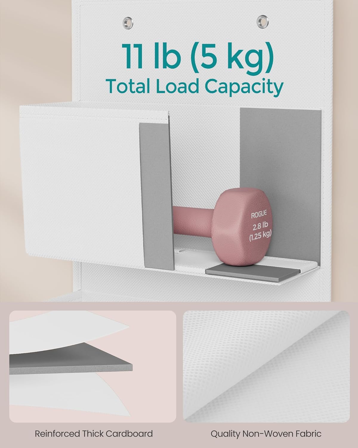 Thumbnail 4 de SONGMICS Over Door Storage Organiser RDH004W01 (Cloud White) with 4 pockets