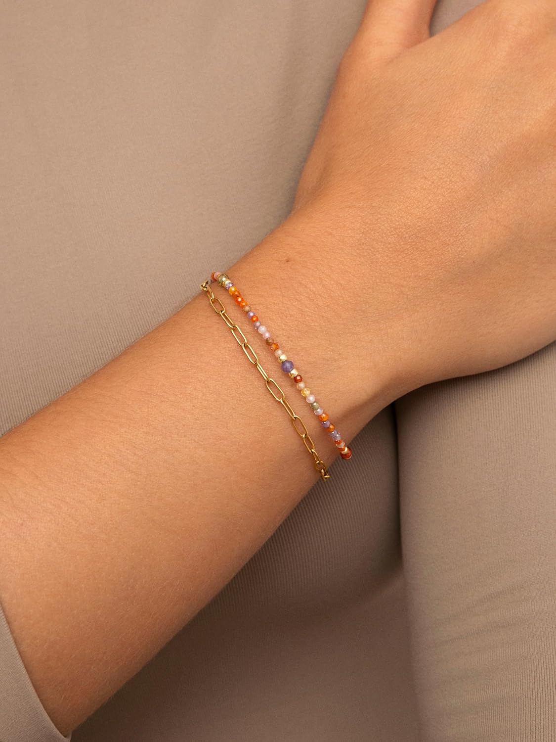 Thumbnail 1 de SINGULARU Double Crystal Summer Armband (Edelstahl, 18-kt vergoldet) mit farbigen Kristallen