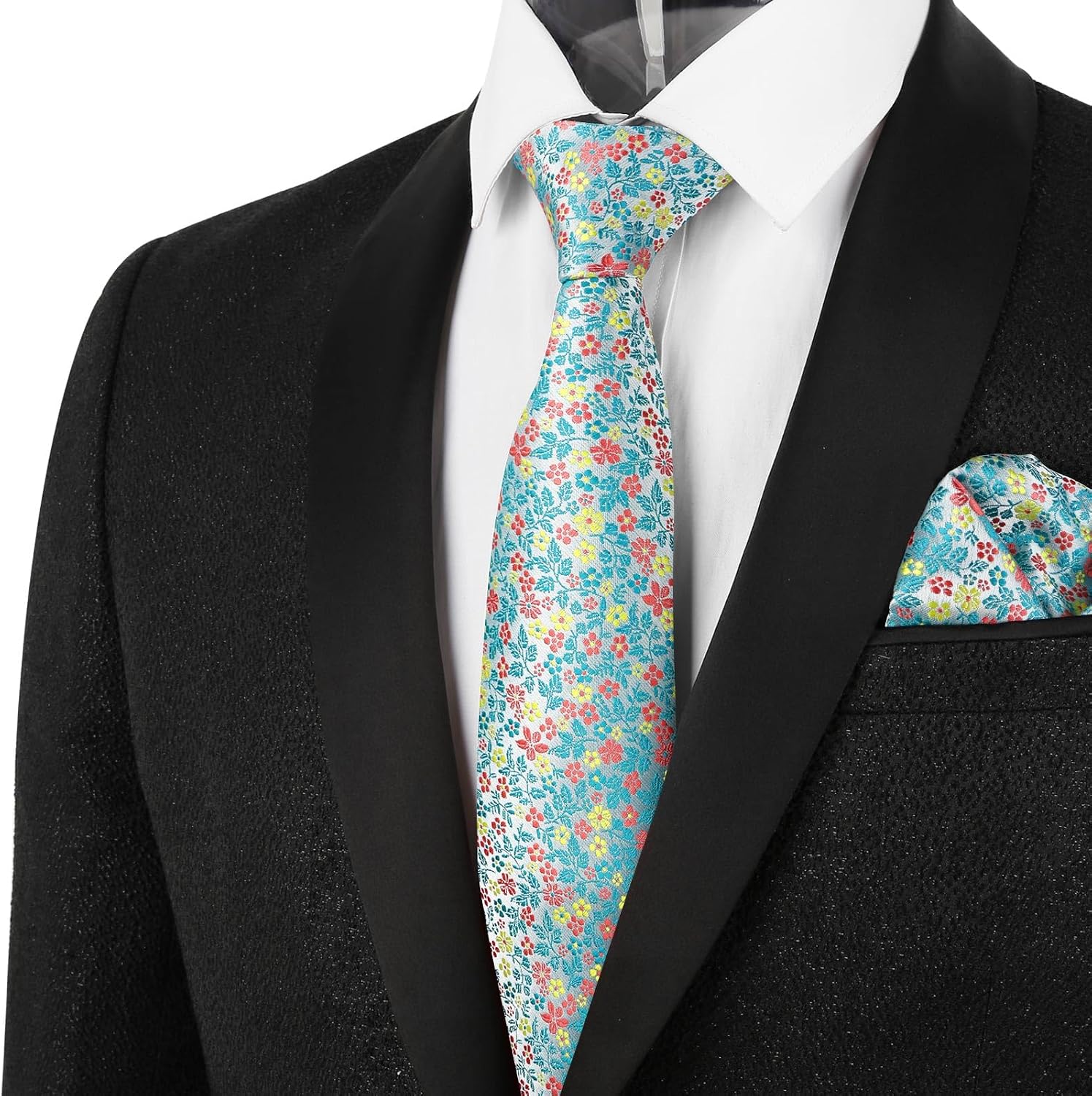Detalle de Alizeal Men's Flower Patterned Wedding Tie & Pocket Square Set