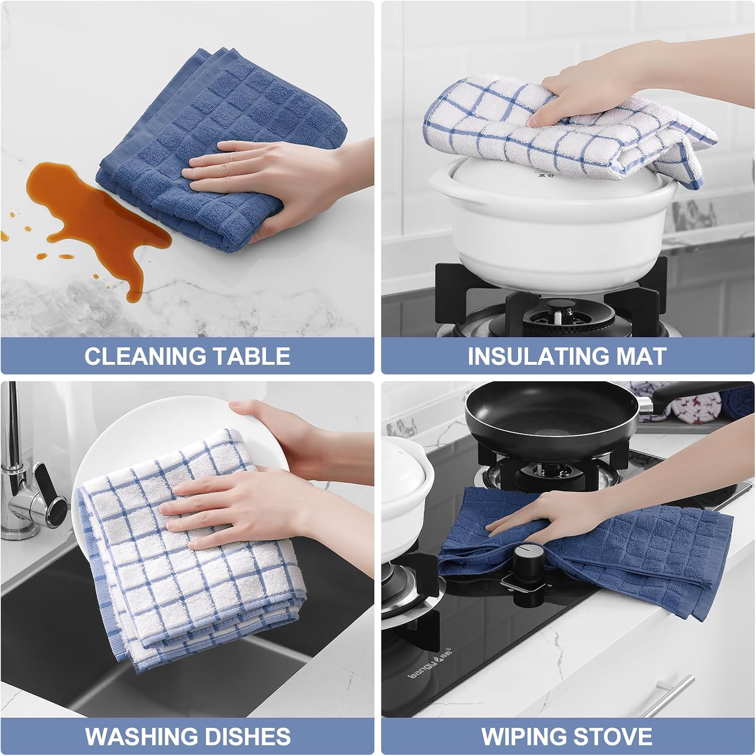 Detalle 2 de Homaxy Premium Cotton Kitchen Towels 12-pack 16"x28" 🧻