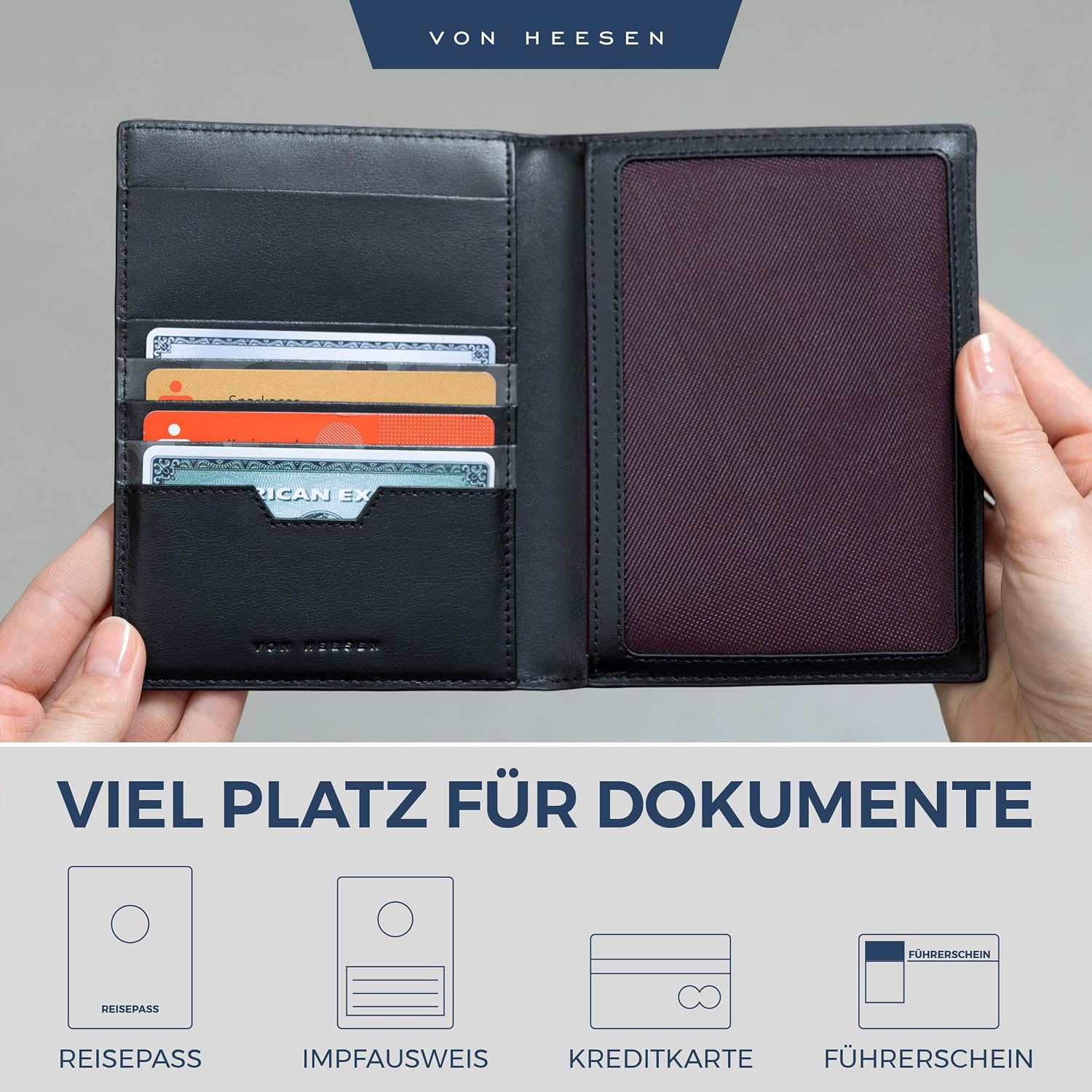 Detalle 2 de VON HEESEN Reisepasshülle aus Leder mit RFID-Schutz (Camouflage) – Etui für Pass und Karten