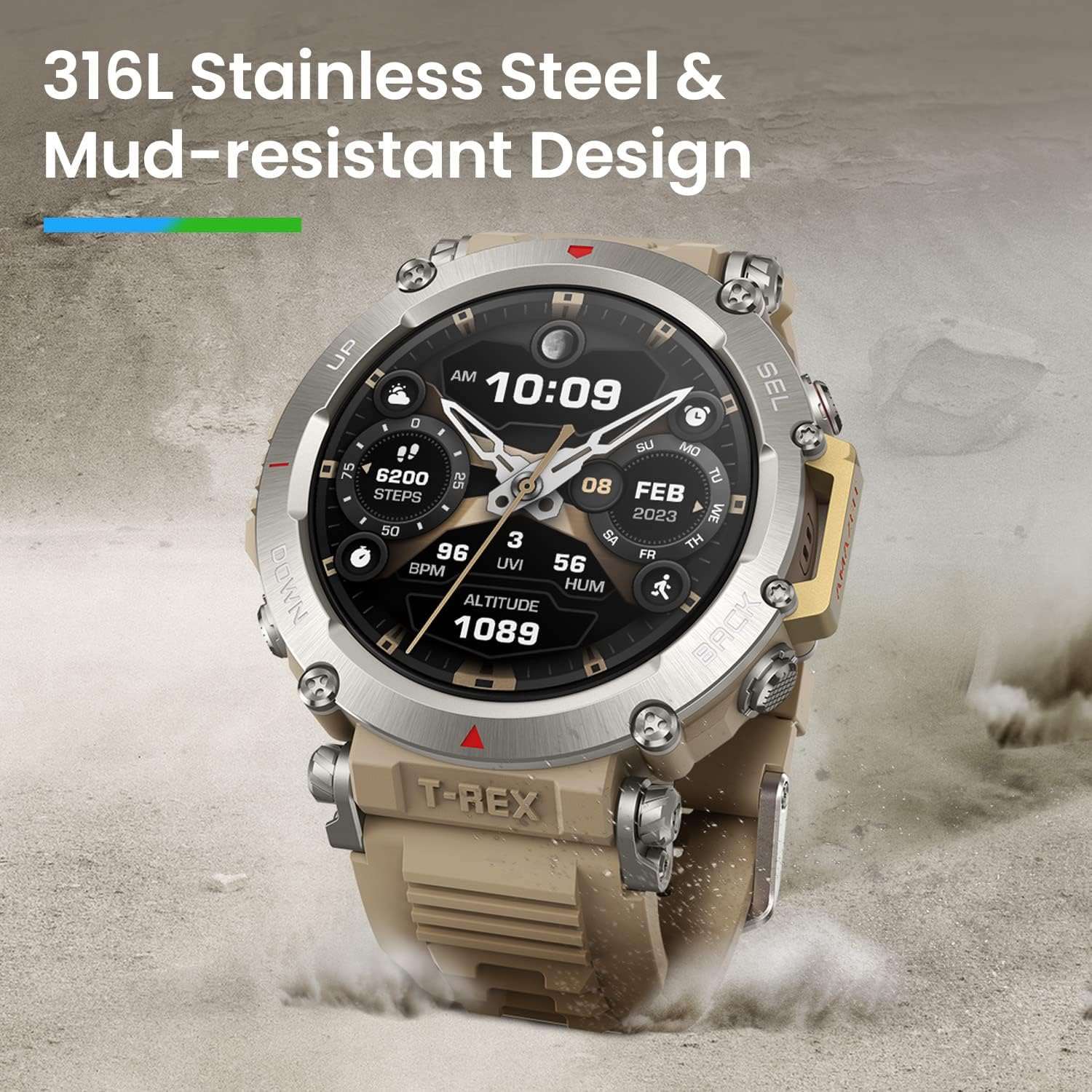 Detalle de Amazfit T-Rex Ultra Smartwatch for Men – Route Navigation, 6 Satellite Positioning Systems