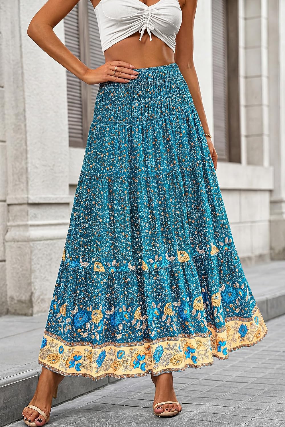 Detalle 2 de CFLONGE Summer Maxi Skirts for Women 2026 – Floral High-Waist Boho A-Line Maxi