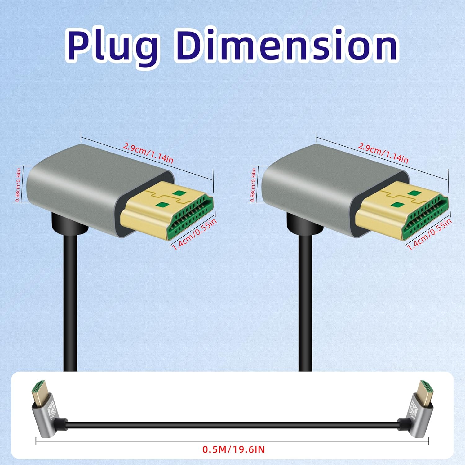 Thumbnail 6 de RIIEYOCA 8K 270° HDTV Short Cable – 0.5m up-angle HDMI 8K/60Hz, 48Gbps, ARC, 3D