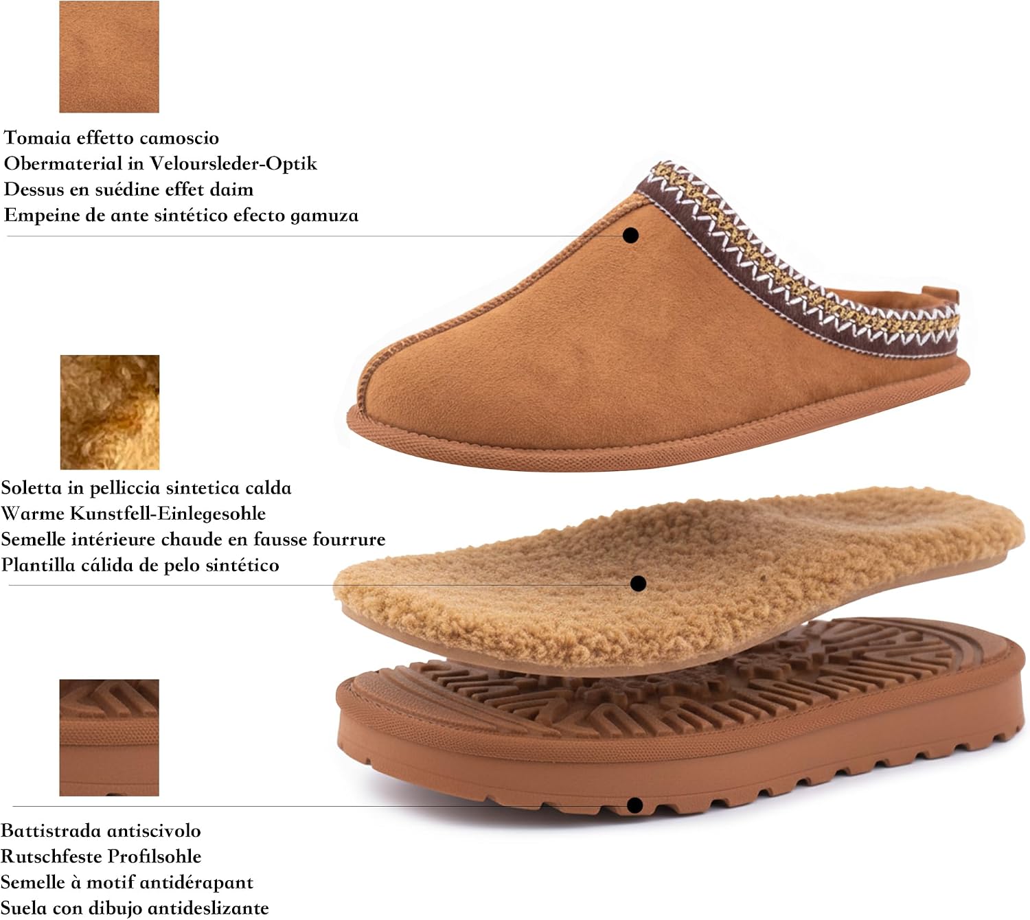 Detalle de JOMIX Chaussons femme hiver d’intérieur en effet daim, doublure douce et semelle antidérapante