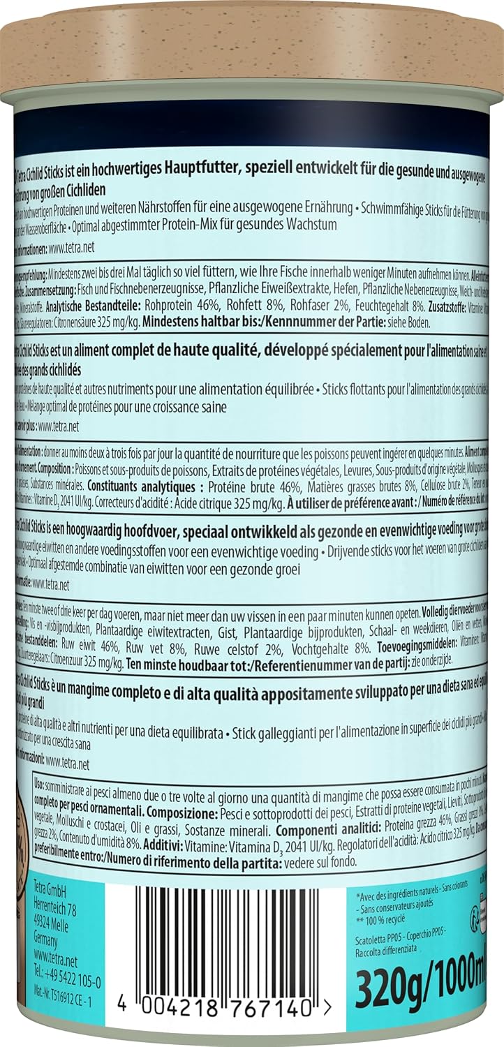Detalle de Tetra Tetra - Cichlidés Sticks : Aliment complet en sticks pour grands Cichlidés (1L, 320 g)