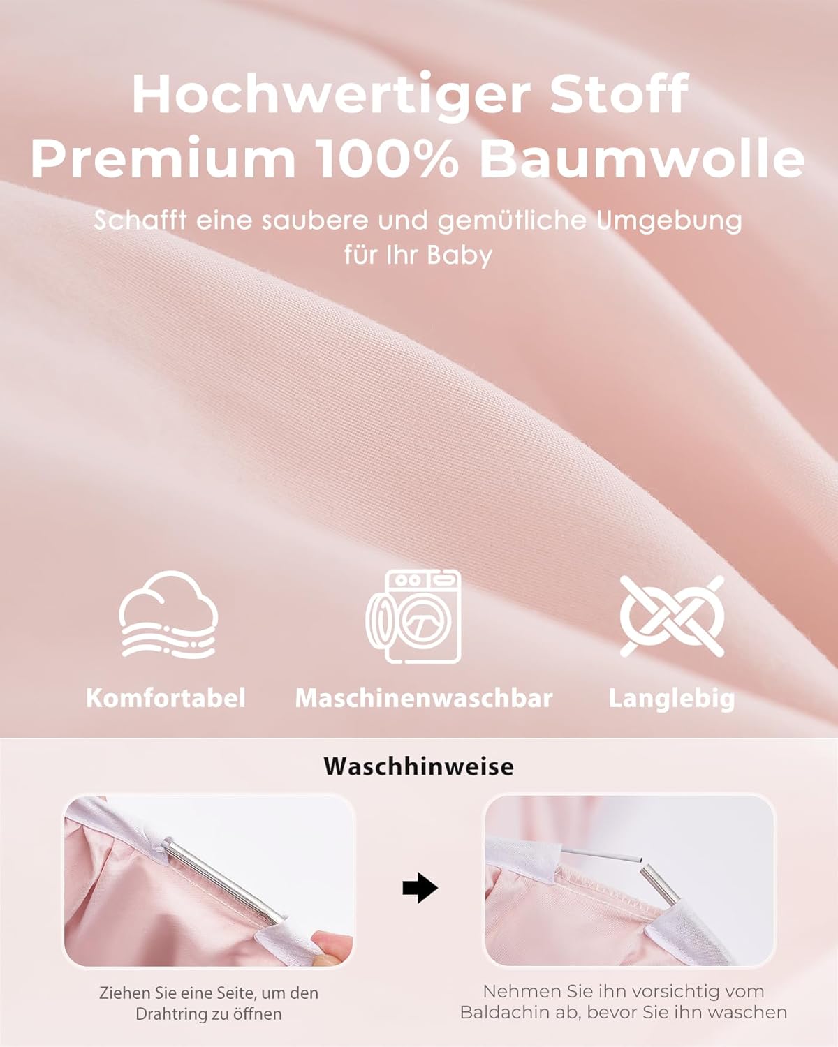 Thumbnail 2 de Mallify Moskitonetz Betthimmel mit Sternenlichtern – zweilagiges, atmungsaktives Bettüberdach in Rosa