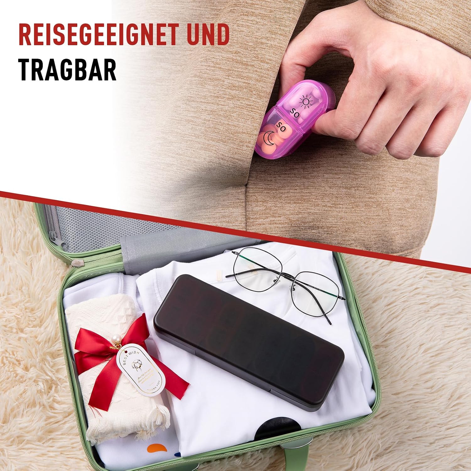 Thumbnail 5 de Doruimi Tablettenbox 7 Tage 2 Fächer Schwarz