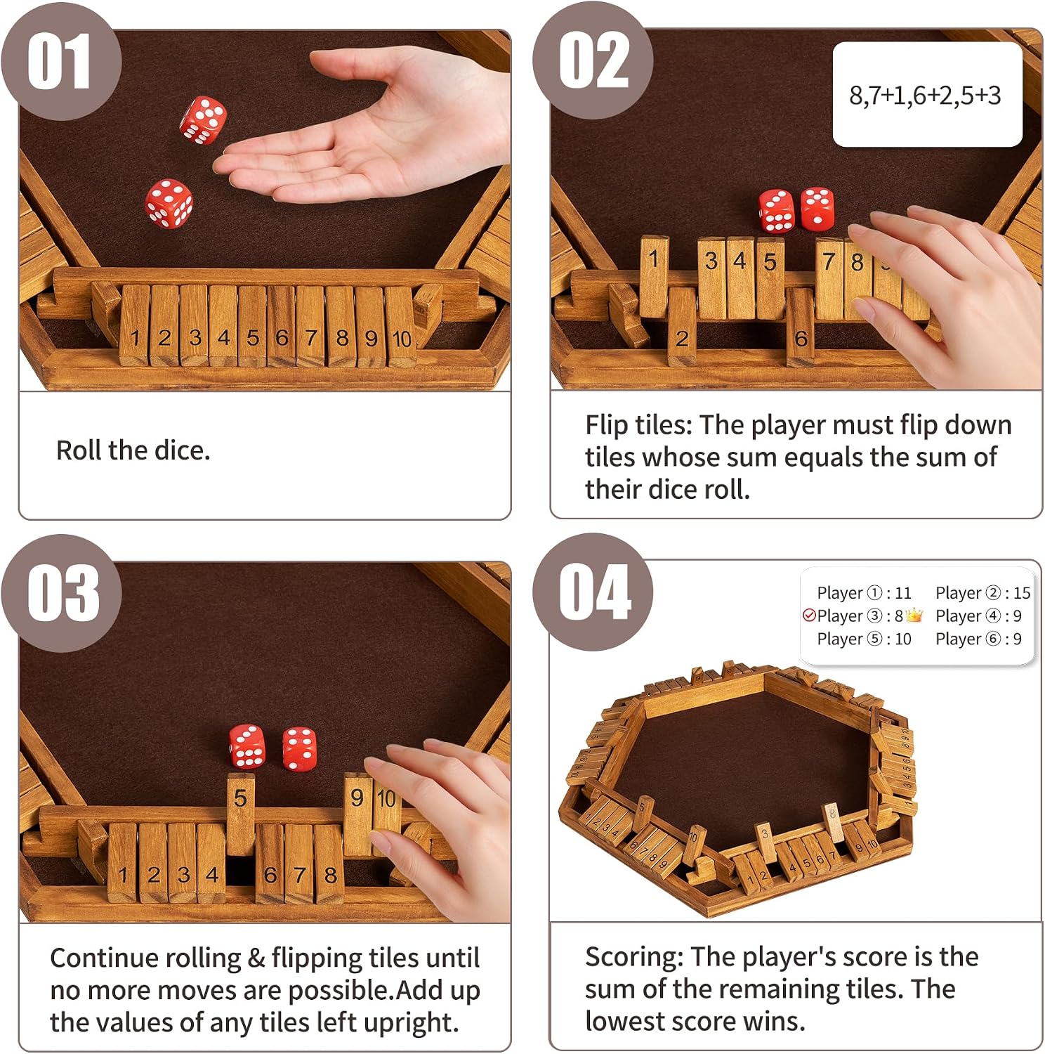 Thumbnail 6 de VAMSLOVE Shut the Box wooden dice game