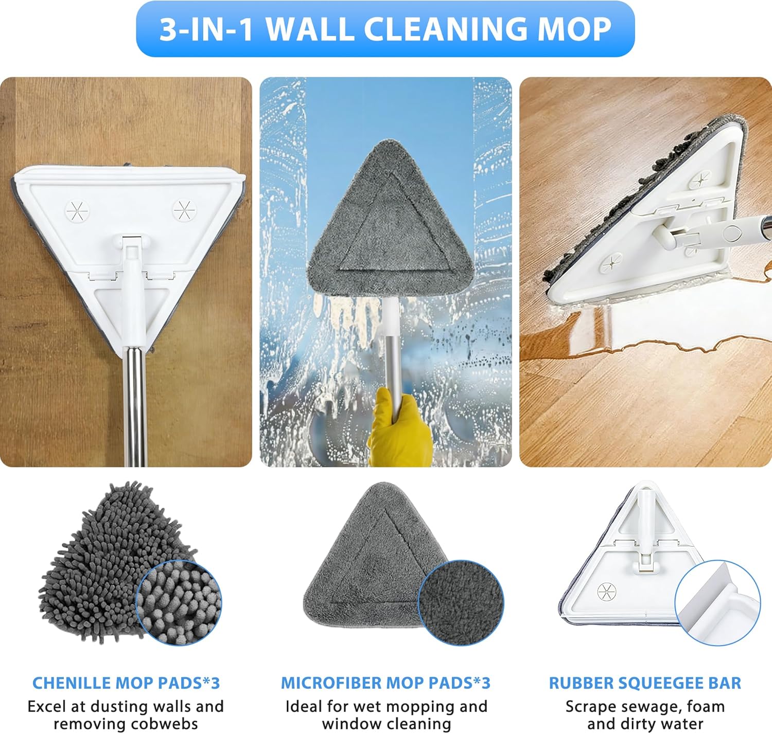 Thumbnail 2 de Wall Cleaner Mop with 80" Long Handle — 3-in-1 Ceiling Cleaning Tool with 6 Washable Pads