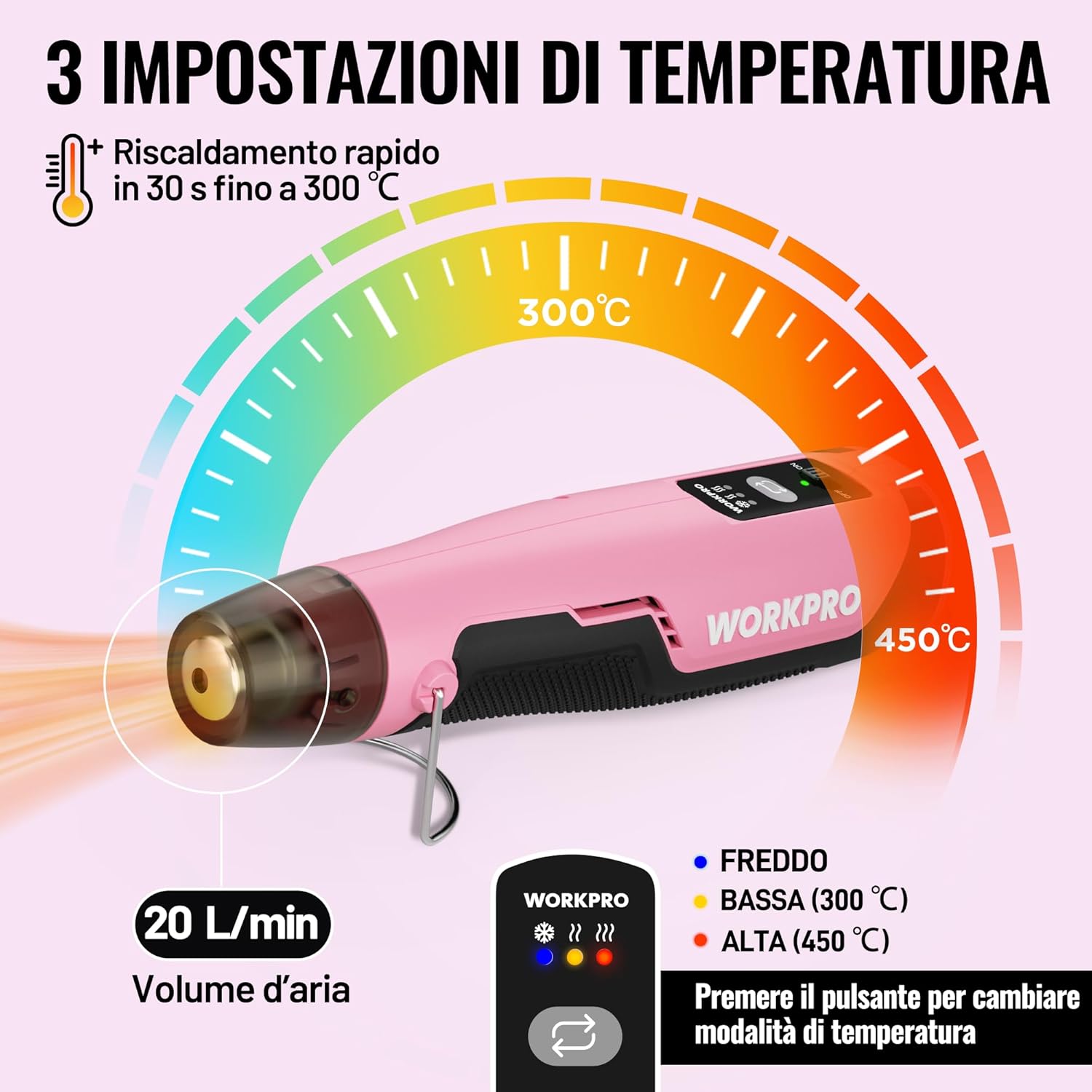 Thumbnail 1 de WORKPRO mini pistola ad aria calda 8V con batteria 4000 mAh, 300°C/450°C e 50 guaine termorestringenti