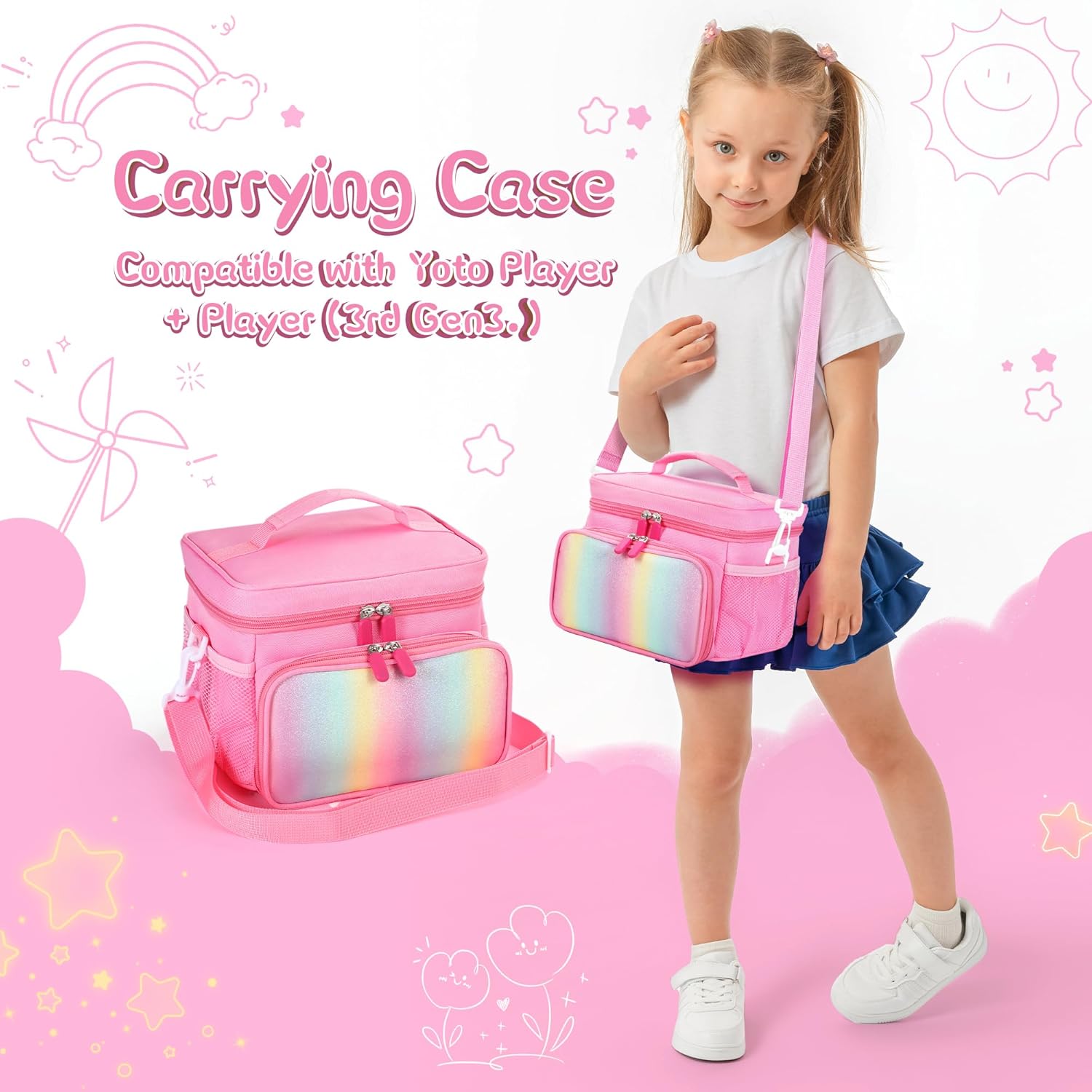 Thumbnail 6 de TATAVR Travel Carrying Case for Yoto Player 3rd Gen – Card Holder for 30 Cards, with Shoulder Strap (Pink)