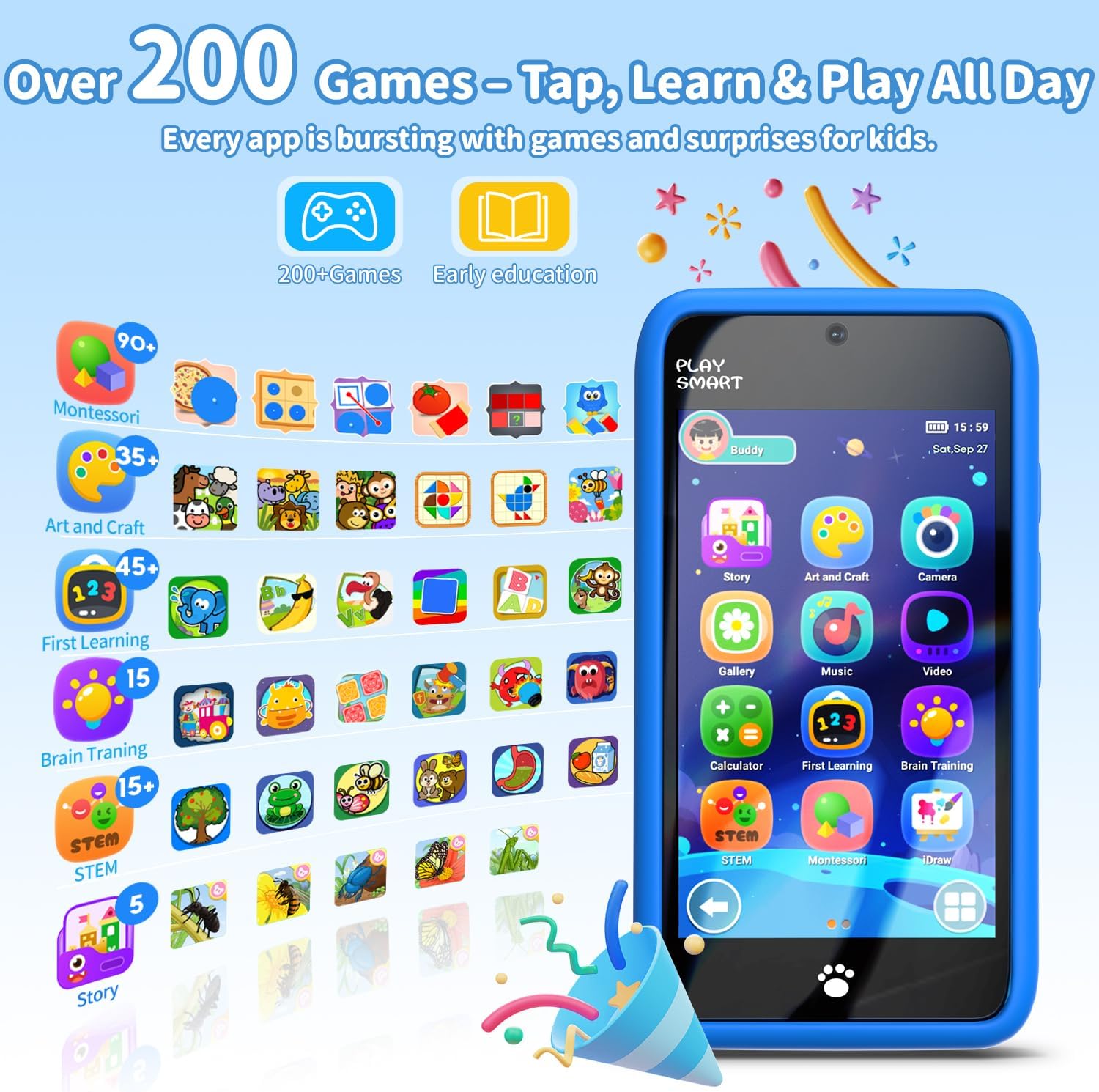 Thumbnail 1 de MOMILLA Kids Smart Phone with 3.97” Screen, Dual Camera Stickers & 16 GB Storage (Age 3–10)