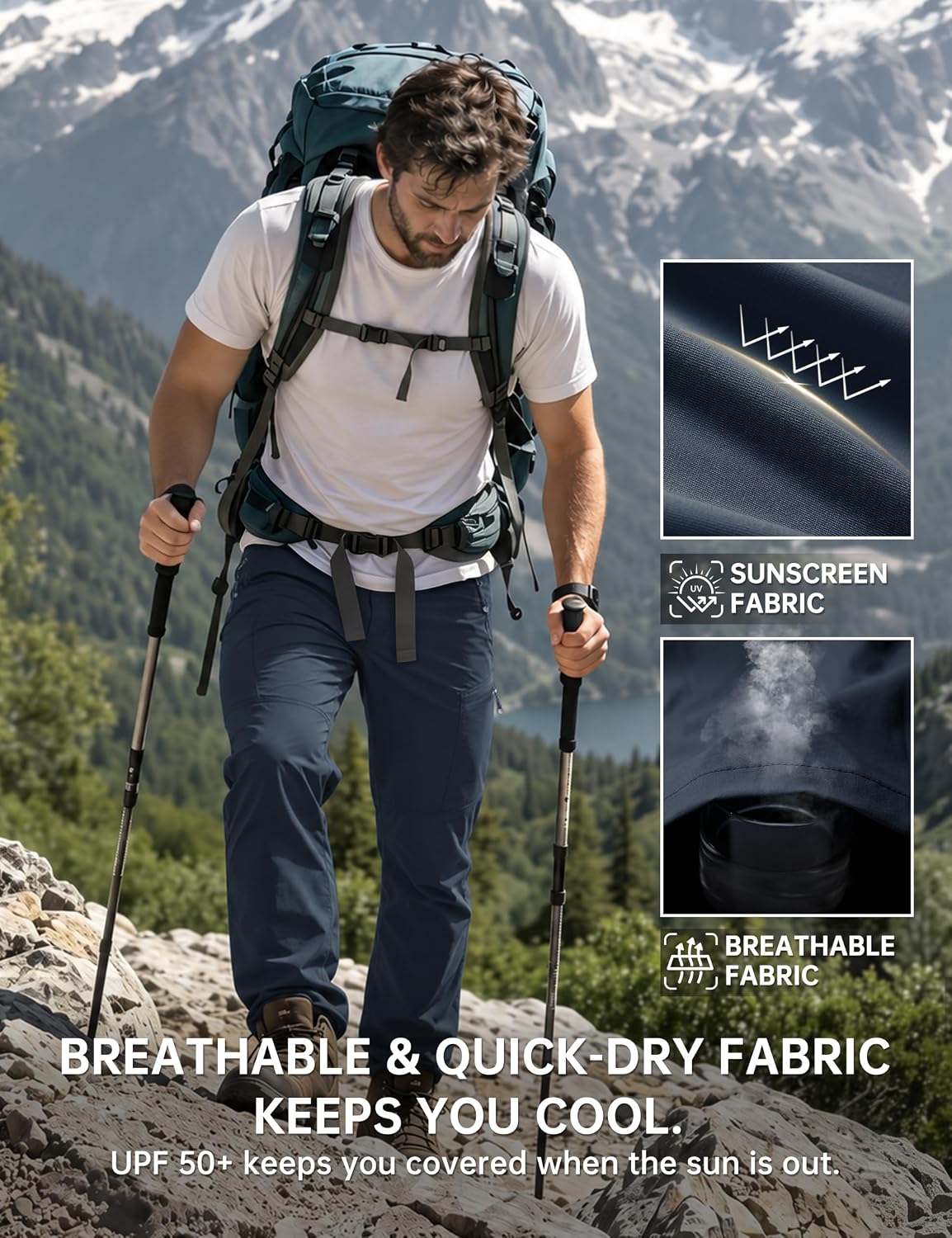 Thumbnail 5 de Arunlluta Men's Hiking Pants, 4-Way Stretch, UPF 50+, 6 Zipper Pockets