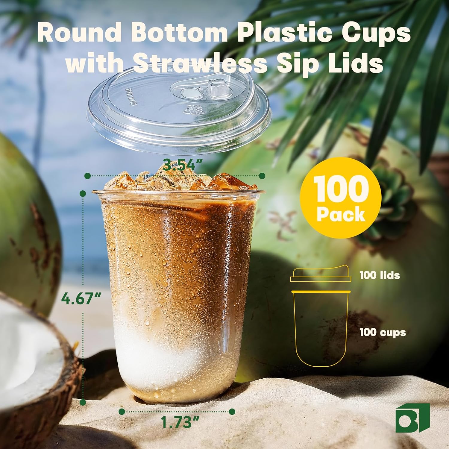 Thumbnail 1 de Boxential 100 Pack 16 oz Round Bottom Disposable Cups with Strawless Lids