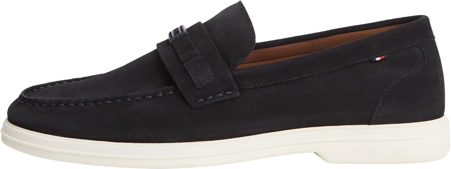 Detalle de Tommy Hilfiger Men's Light Suede Flag Hardware Loafer Fm0fm05897